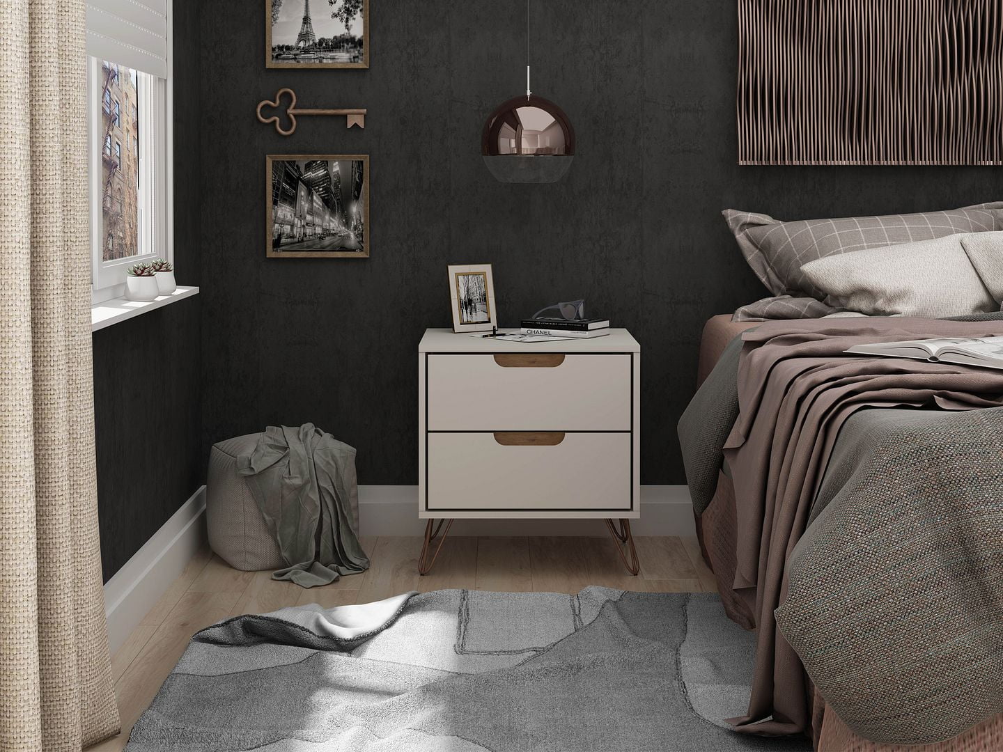 Rockefeller 2.0 Mid-Century- Modern Nightstand with 2-Drawer in