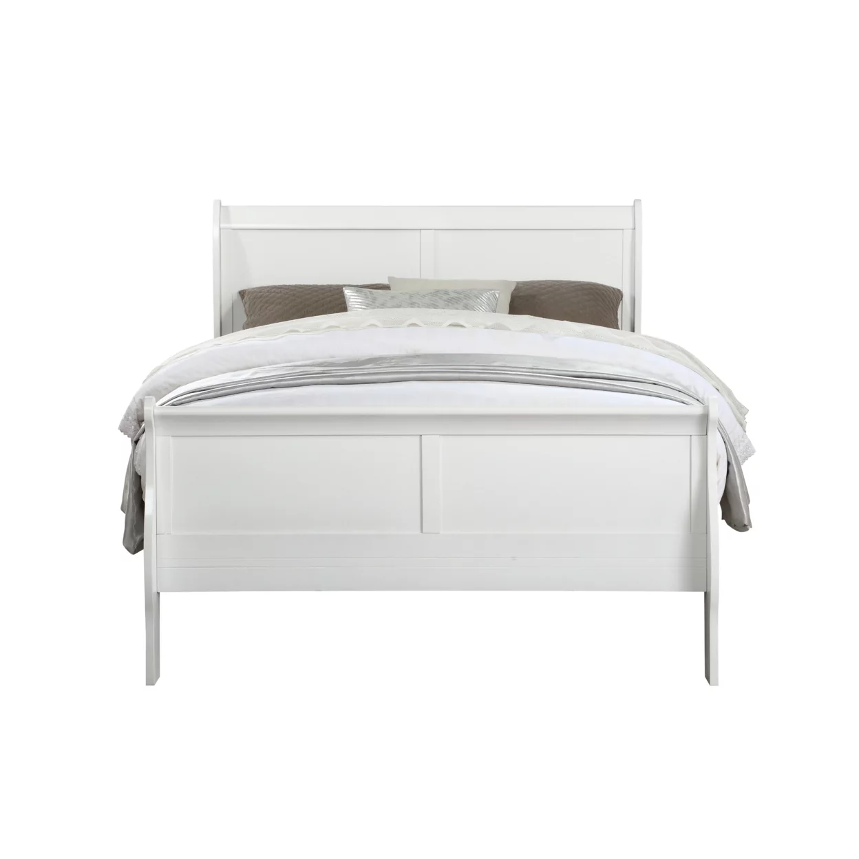 Wooden Full Bed with Panel Design Sleigh Headboard and Footboard White- Saltoro Sherpi