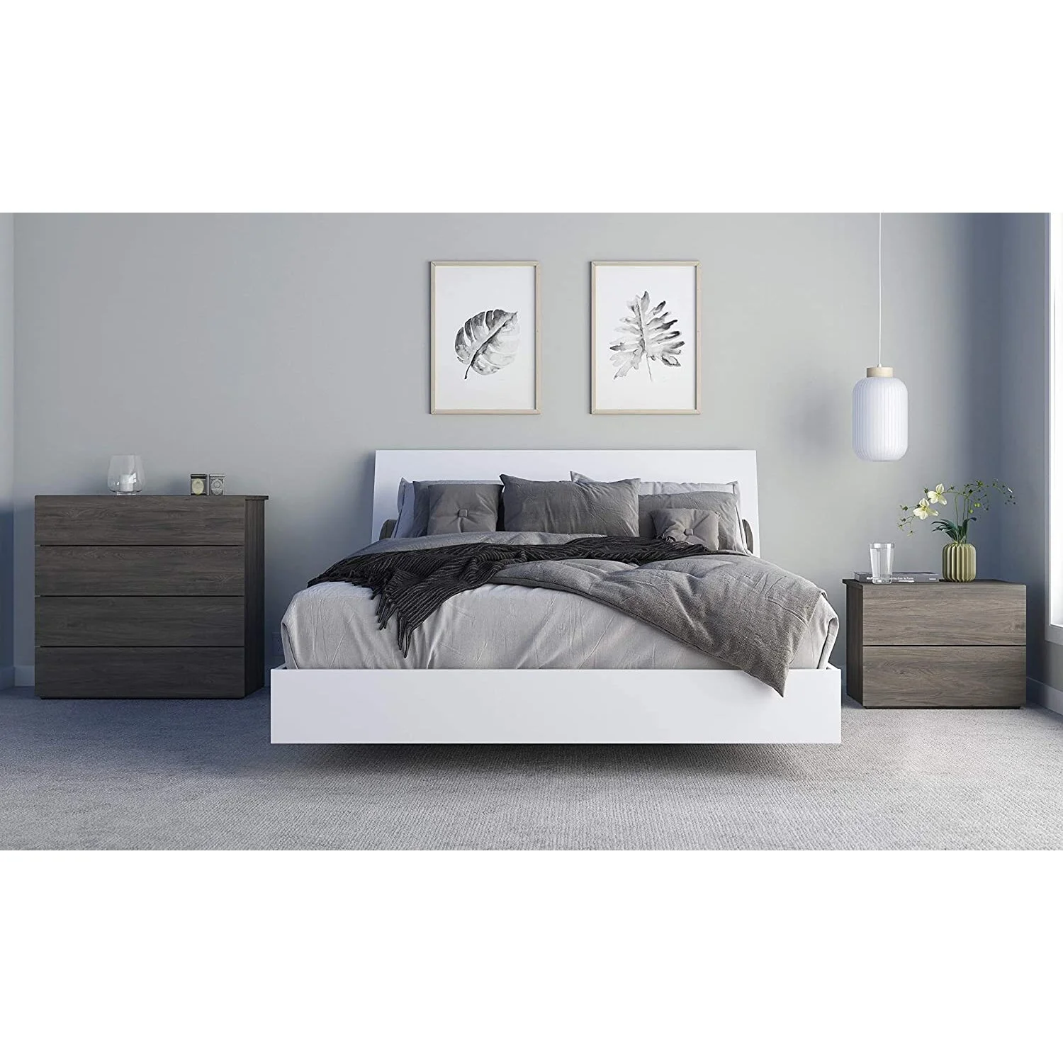 Nexera Unik 4 Piece Queen Size Bedroom Set, Bark Grey and White