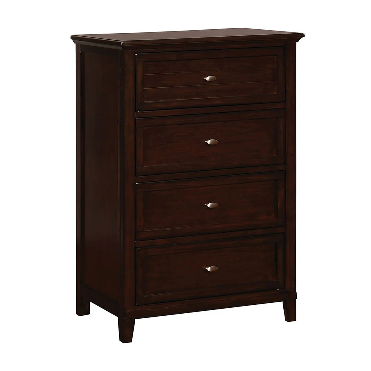 Wooden Chest with 4 Drawers and Chamfered Legs Cherry Brown- Saltoro Sherpi
