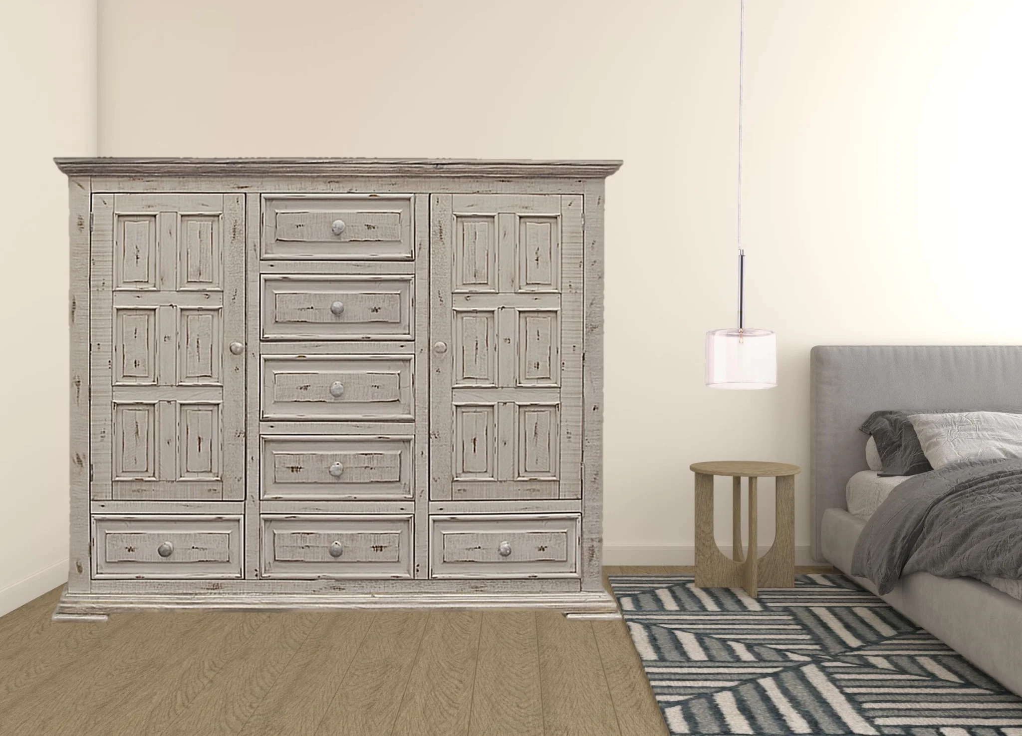 HomeRoots 524566 64 in. White Solid Wood Seven Drawer Gentlemans Chest