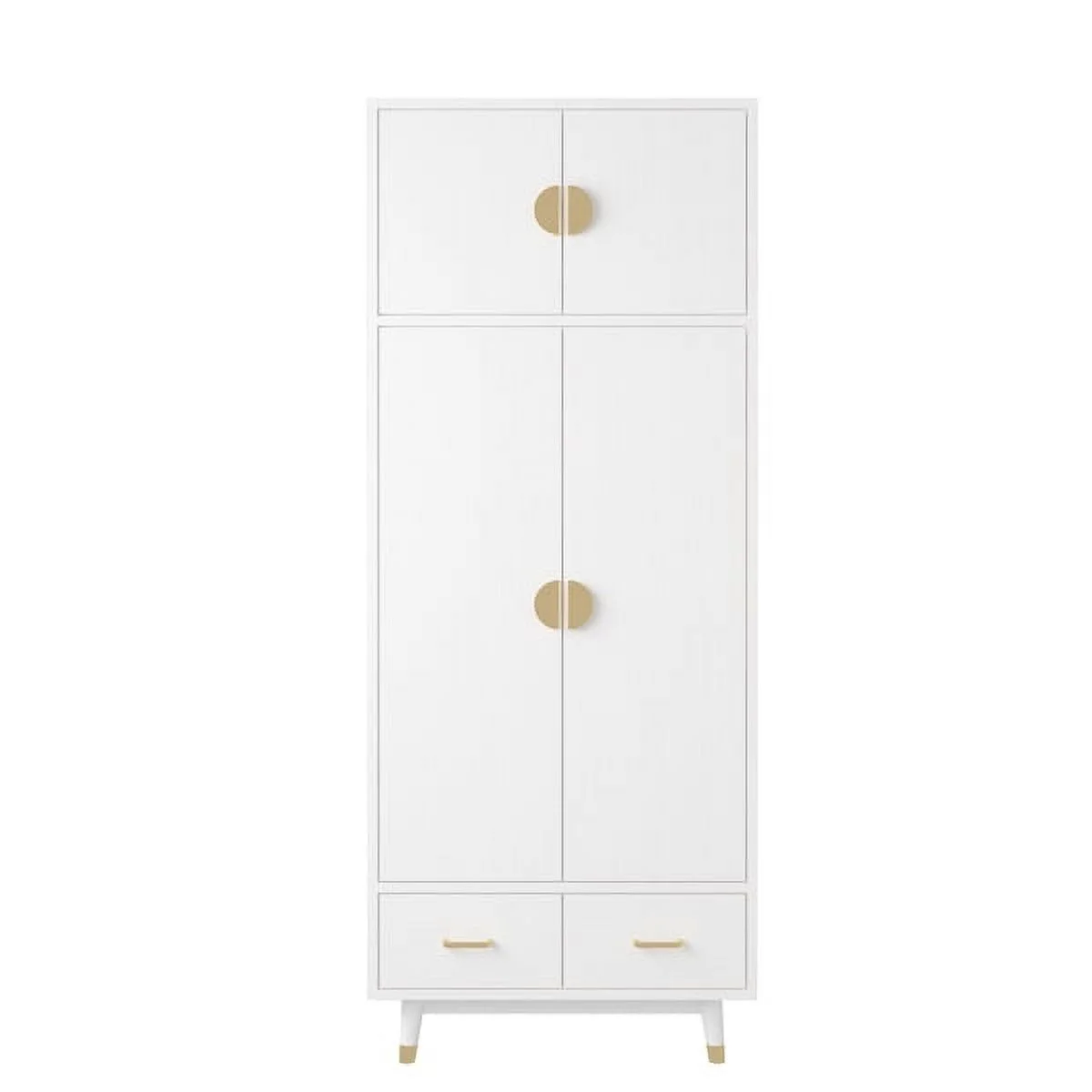SYTHERS Wardrobe Armoire Closet with 4 Doors, Wardrobe Cabinet with 2 Drawers & Hanging Rod, Bedroom Armoire Clothes Organizer, White(31.5