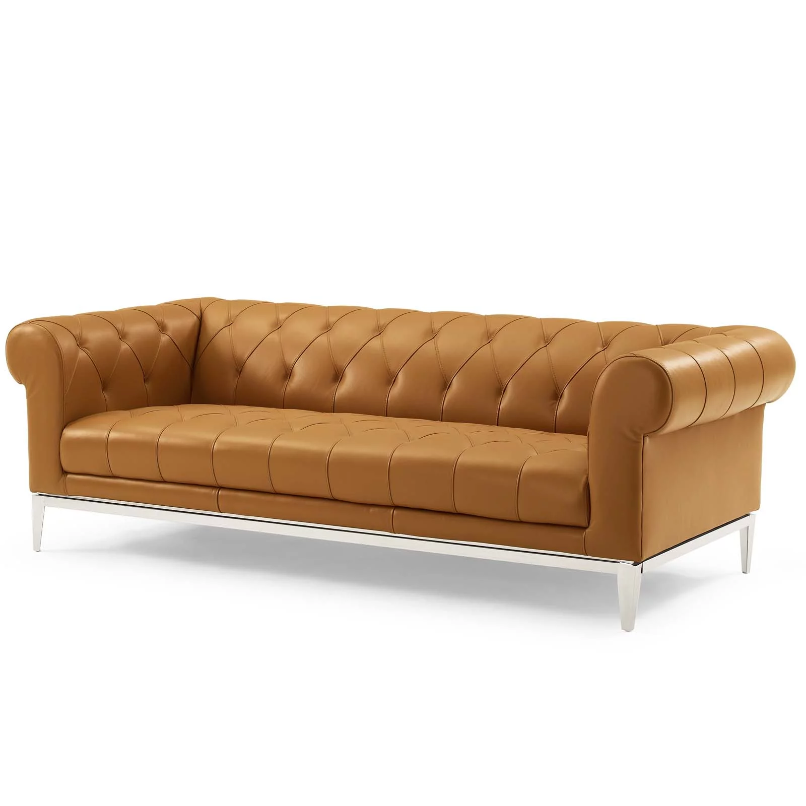 Contemporary Modern Urban Designer Living Room Lounge Club Lobby Sofa, Leather, Tan Brown