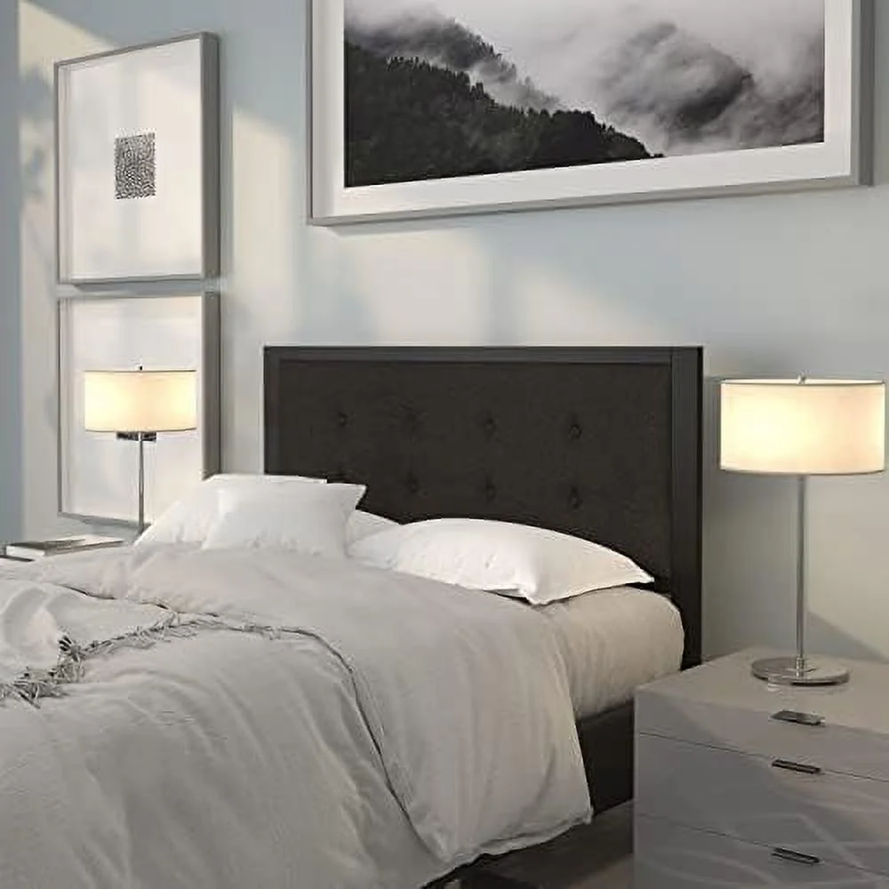 HOOMHIBIU King Size Upholstered Metal Panel Headboard in Tufted Dark Gray Fabric