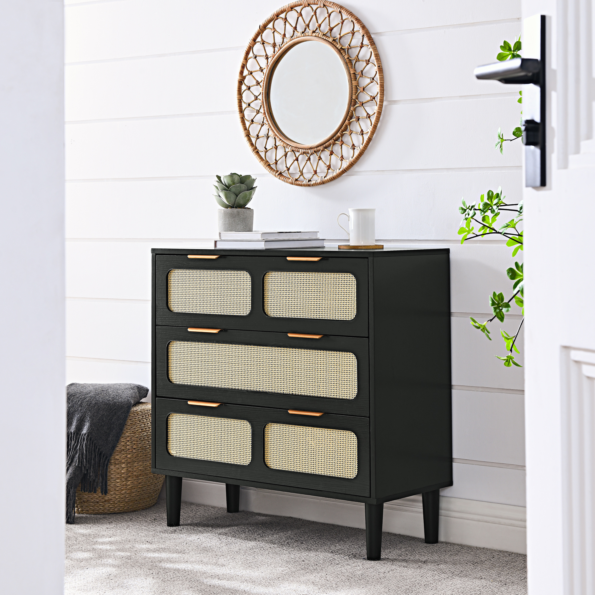 Farmhouse Rattan 3-Drawer Dresser | Elevate Any Space