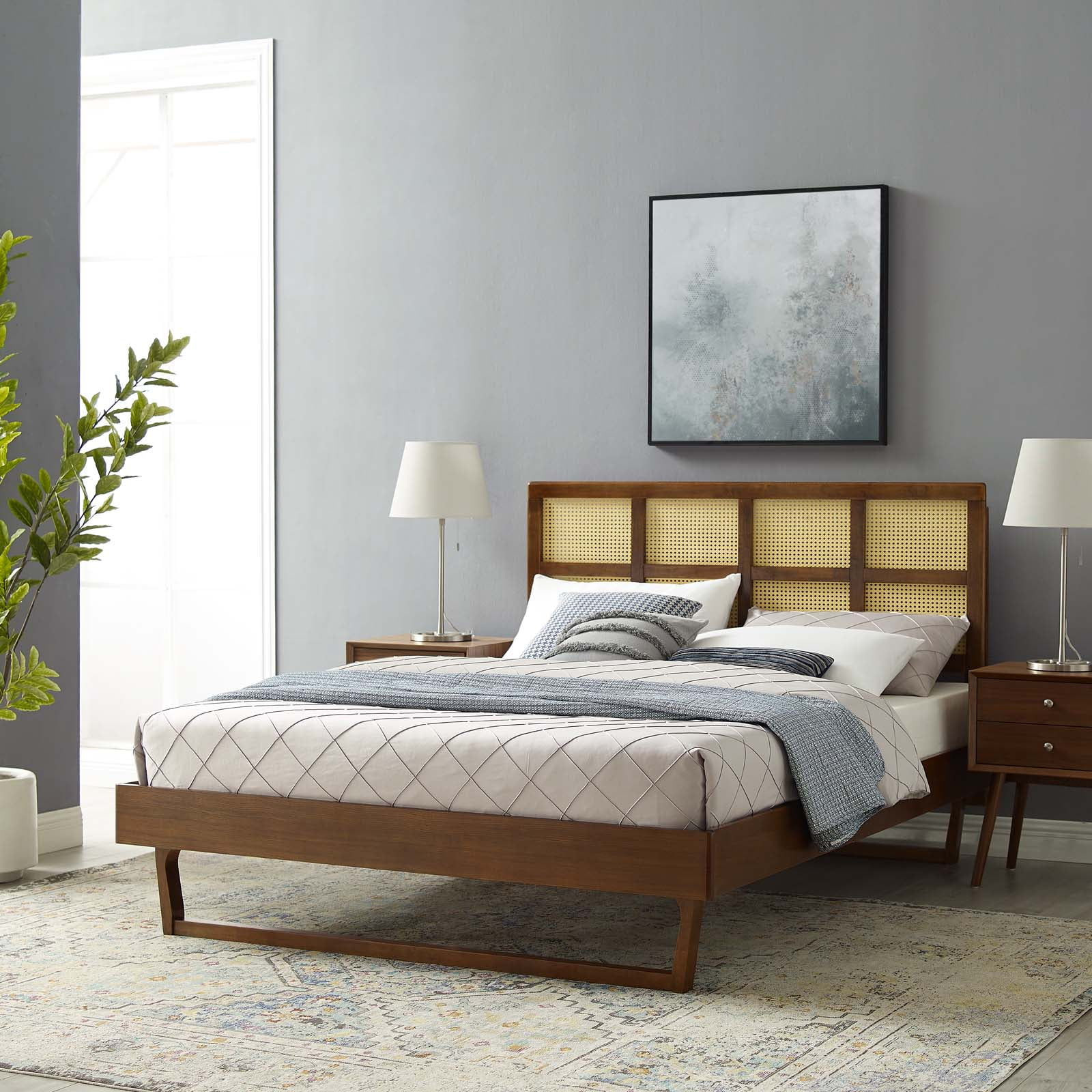 Platform Bed Frame, King Size, Wood, Brown Walnut, Modern Contemporary Urban Design, Bedroom Master Guest Suite