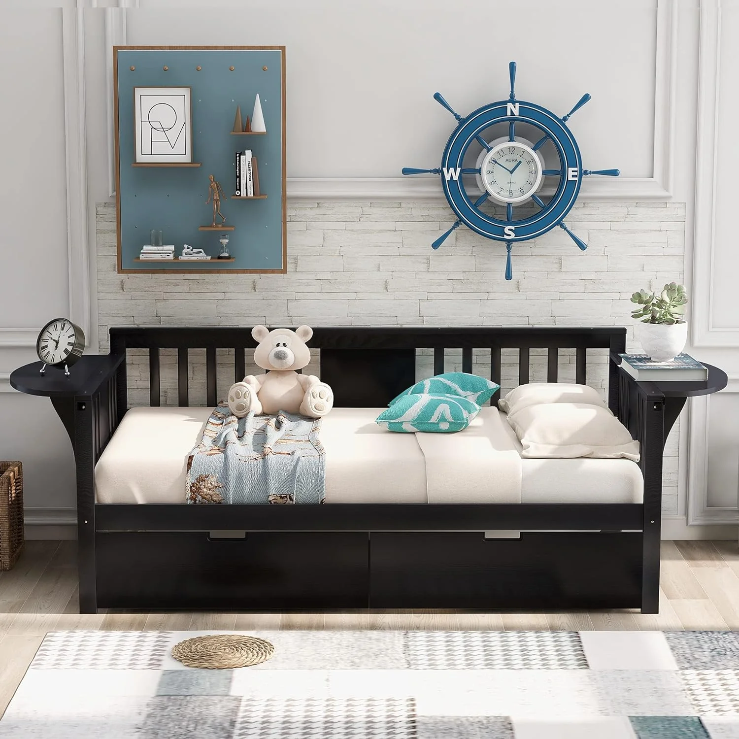 Size Daybed With Storage Drawers, Wood Daybed Frame, Dual-Use Sturdy Sofa Bed For Living Room,Guest Room,Children Room, No Box Spring Needed,Espresso