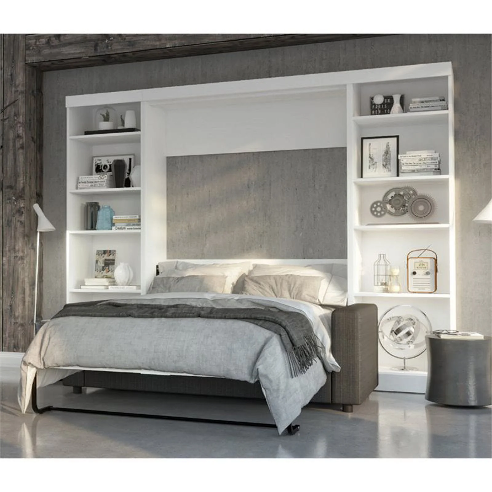 Atlin Designs 4 Piece Full Wall Bed Set in White and Gray