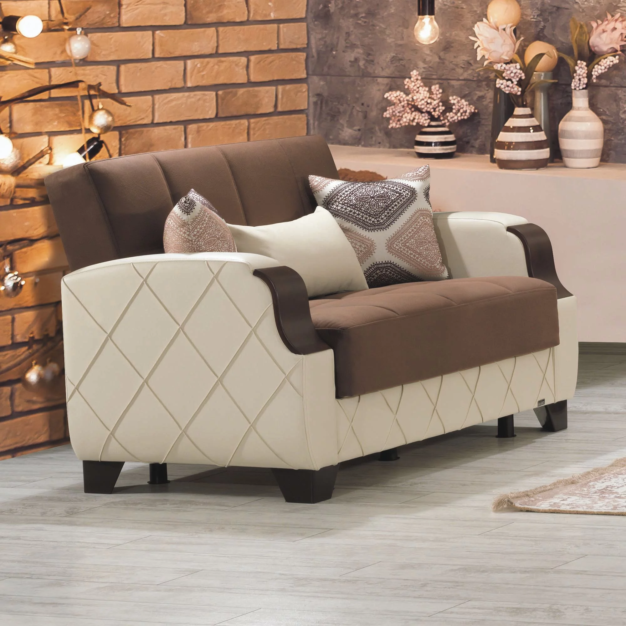 Ottomanson Luna Sleeper Loveseat, Dark Brown Microsuede