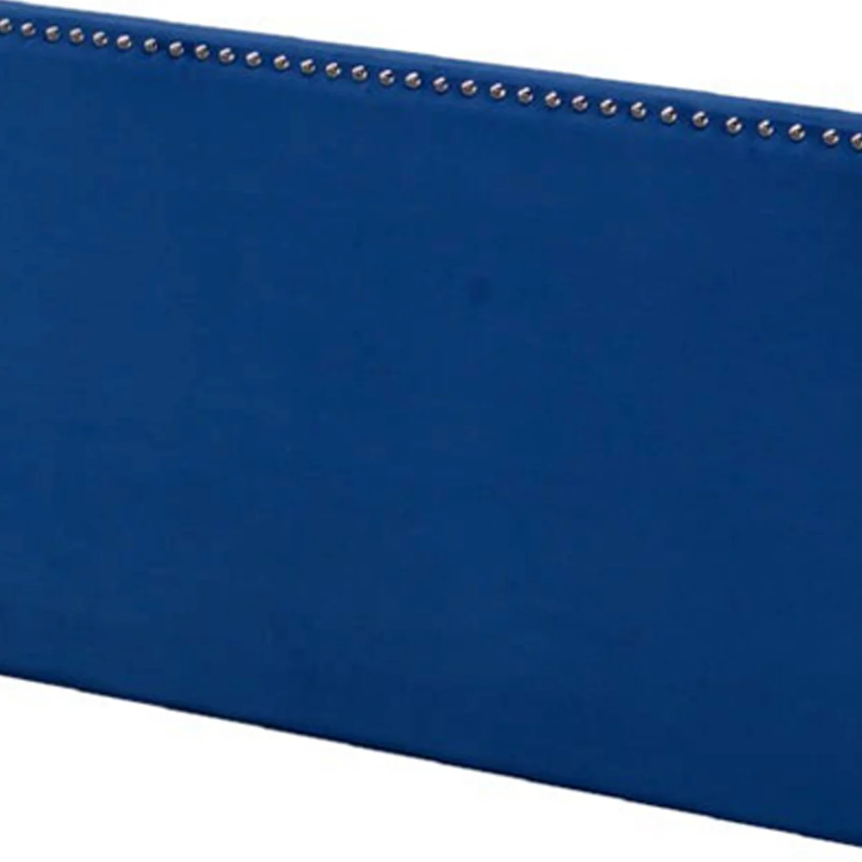 Queen Bed with Platform Style and Nailhead Trim, Blue- Saltoro Sherpi