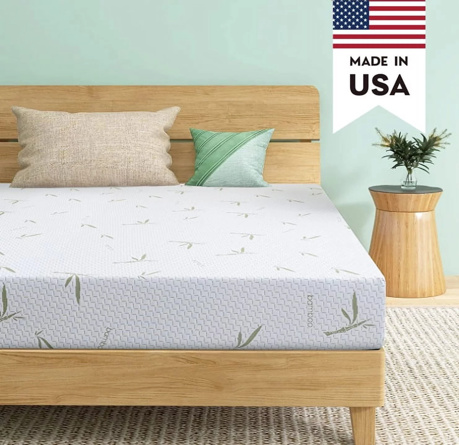 8 inch Queen Mattress in a box , Green Tea Medium Gel Infused Memory Foam Mattress with Bamboo Knit Cover, Made in USA