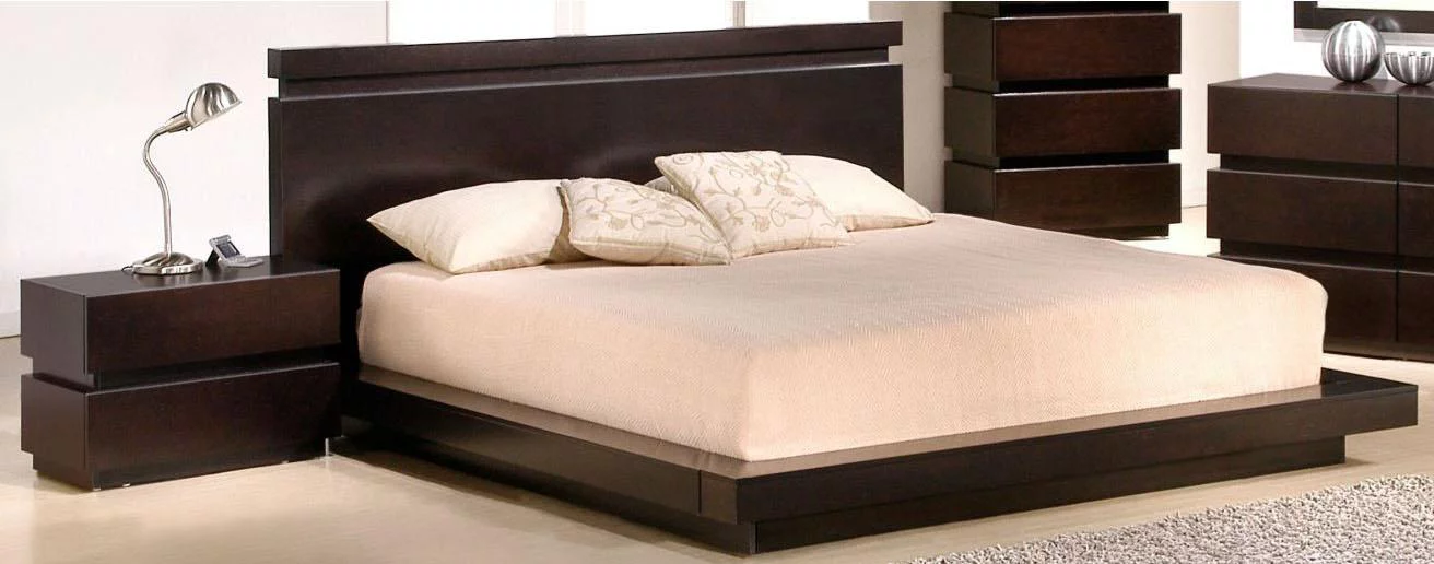 Modern Brown Lacquer Finish King Size Bedroom Set 5Pcs Italy J&M Knotch