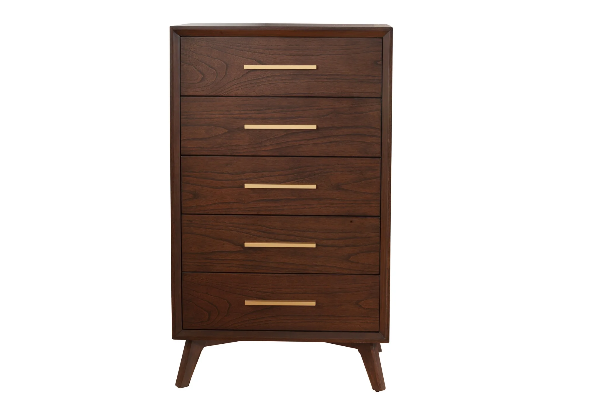 HomeRoots 524124 28 in. Solid Wood Five Drawer Chest, Walnut