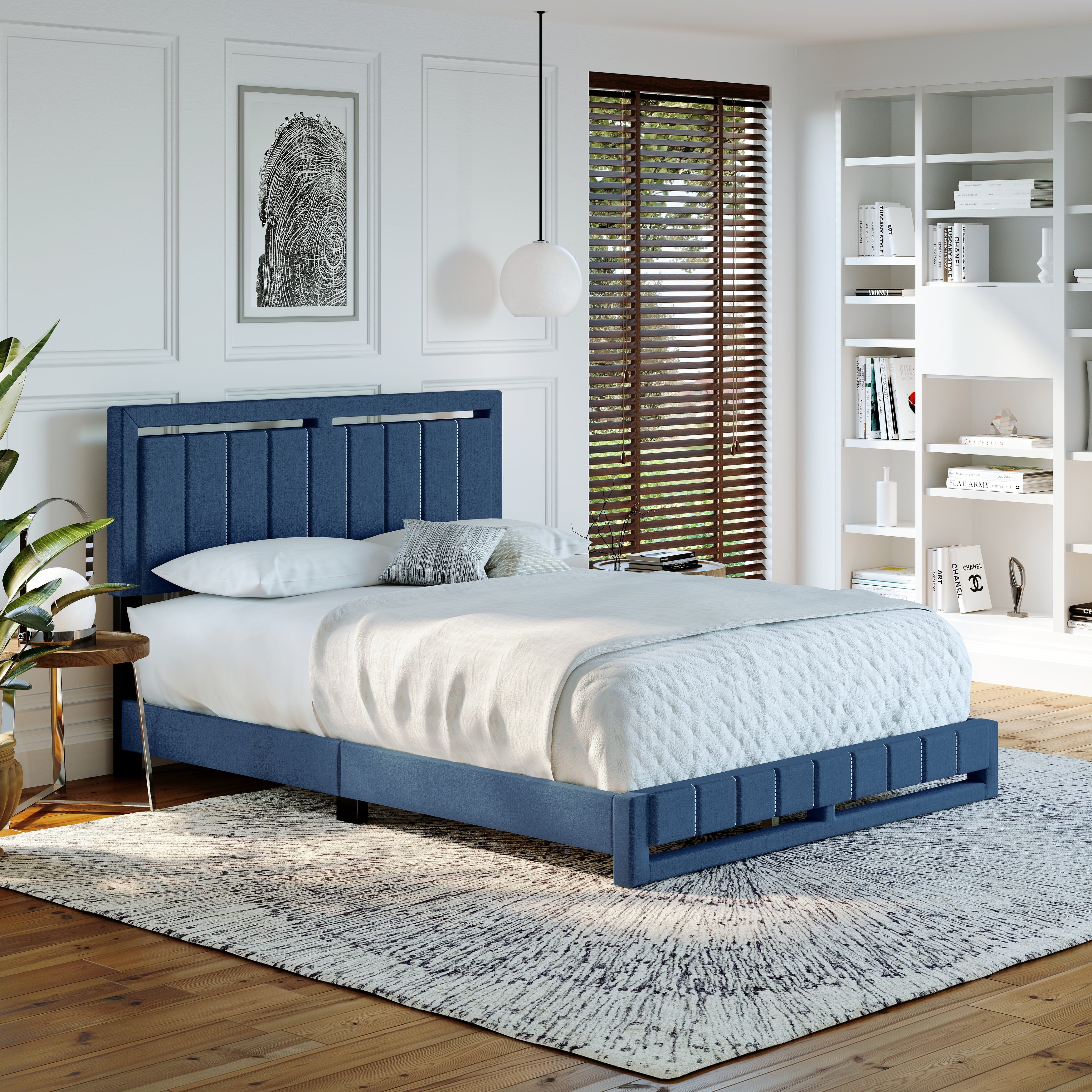 Boyd Sleep Senata Upholstered Linen Platform Bed Blue Queen