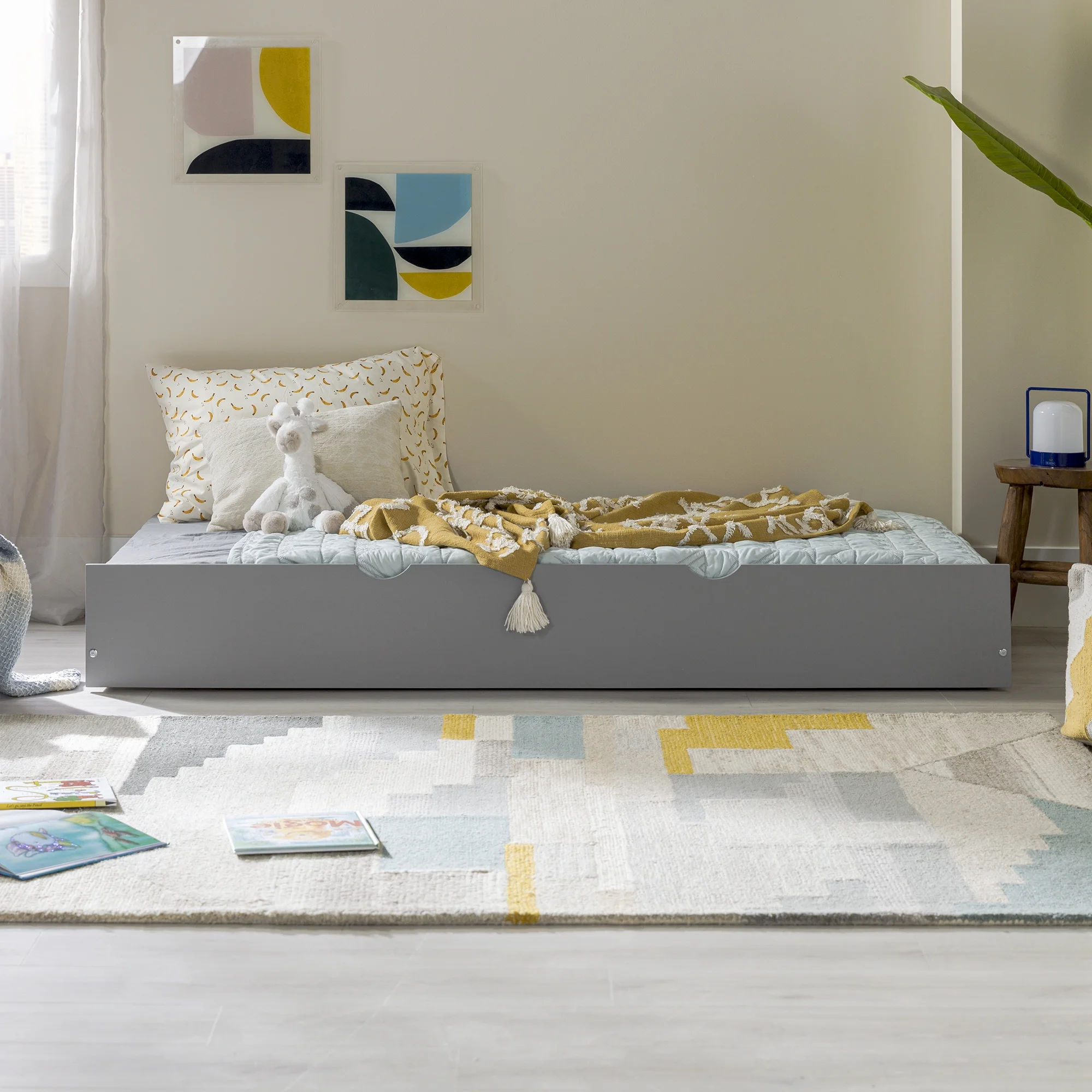 Walker Edison Solid Wood Junior Twin Trundle Bed, Grey