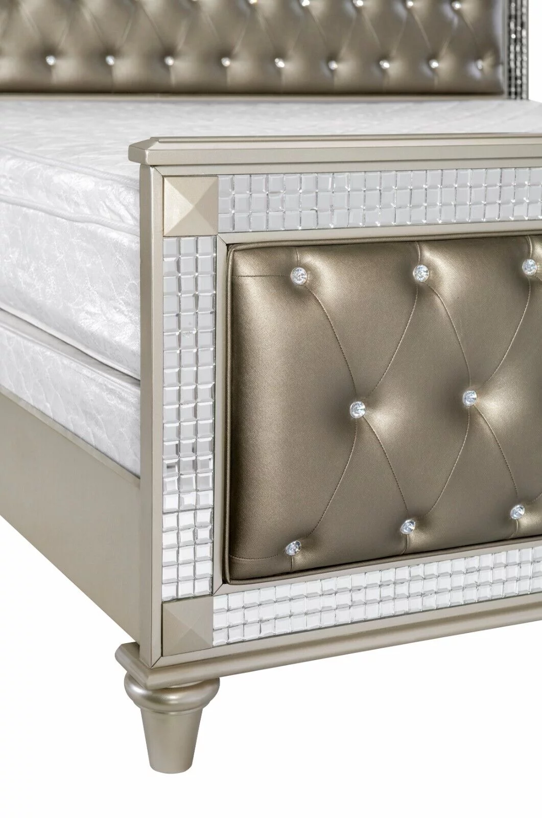 Modern Design Champagne Finish 1pc Est King Bed Acrylic Crystal Tufting Upholstered Headboard Elegant Style Bed