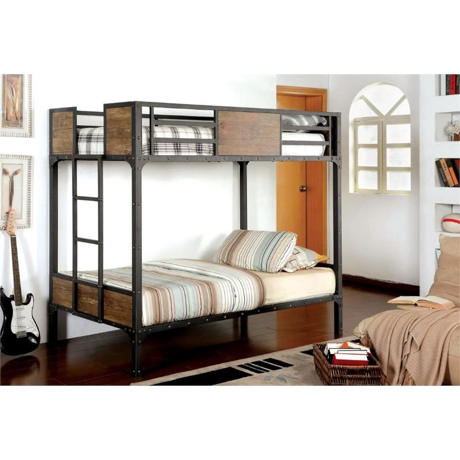 Furniture of America Baron Metal Twin over Twin Bunk Bed in Black