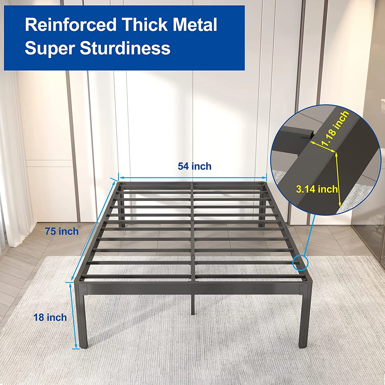 COMASACH 14 inch Twin XL Bed Frame with Round Corner and Cylinder-shaped Leg  Support 3000 lbs Heavy Duty Non-slip Metal Platform Bed Frames No Box Spring Needed  Noise-Free Mattress Foun