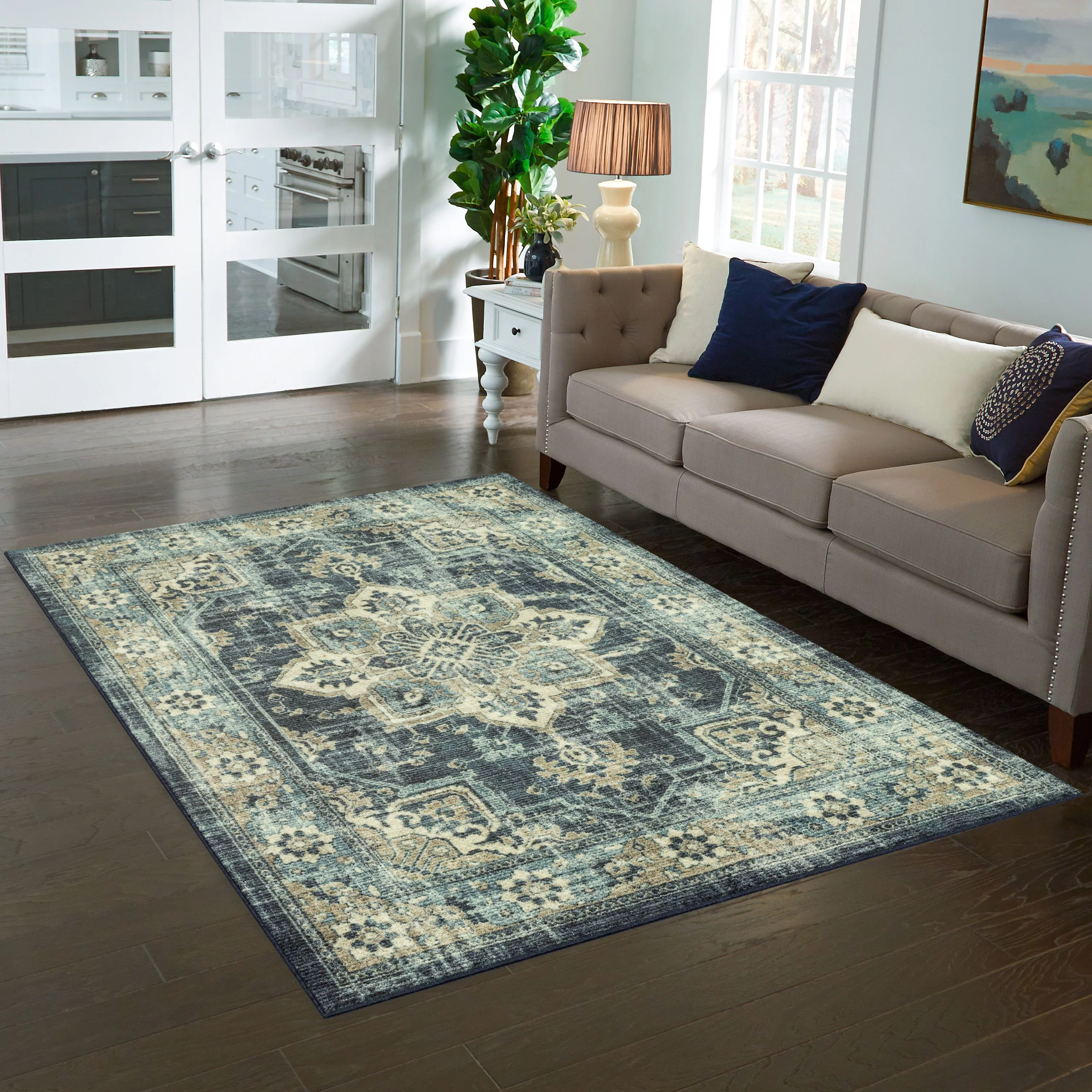 Mainstays Distressed Vintage Blue Persian Indoor Area Rug, 5x7