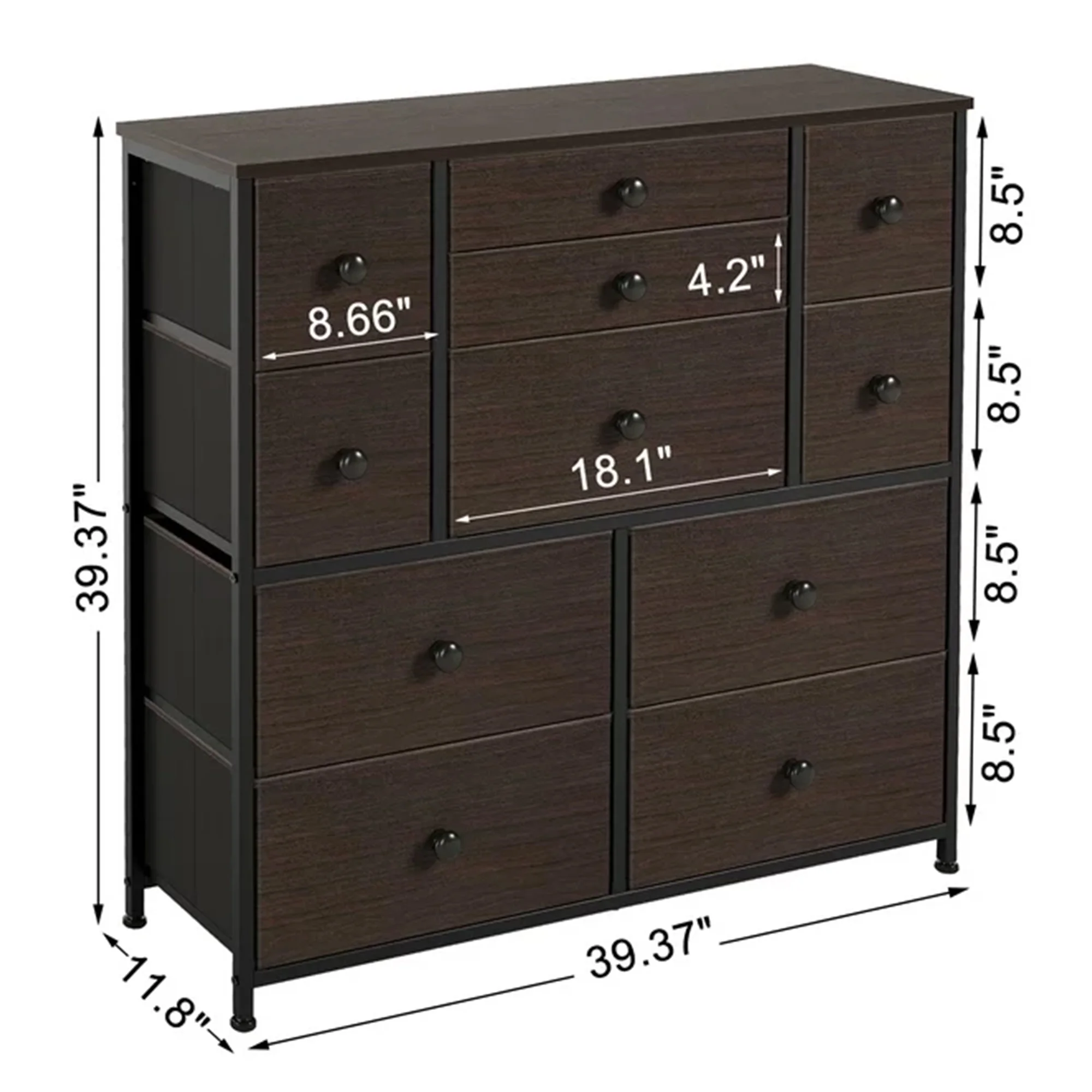REAHOME 11 Drawer Steel Frame Bedroom Storage Organizer Dresser, Taupe