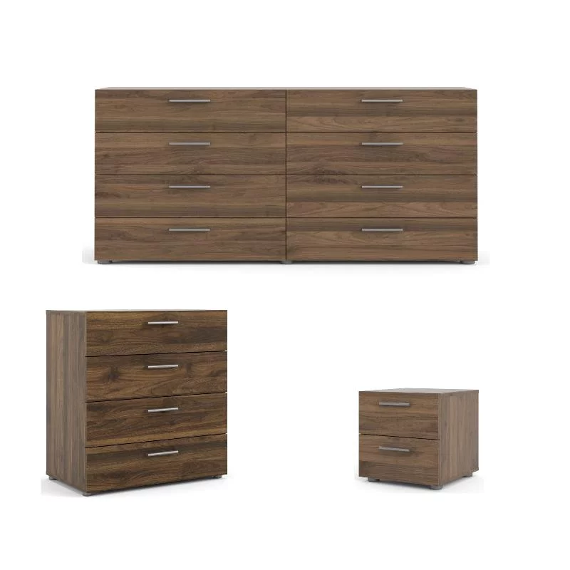 Home Square 3 Piece Bedroom Set with Dresser Nightstand and Chest in Walnut