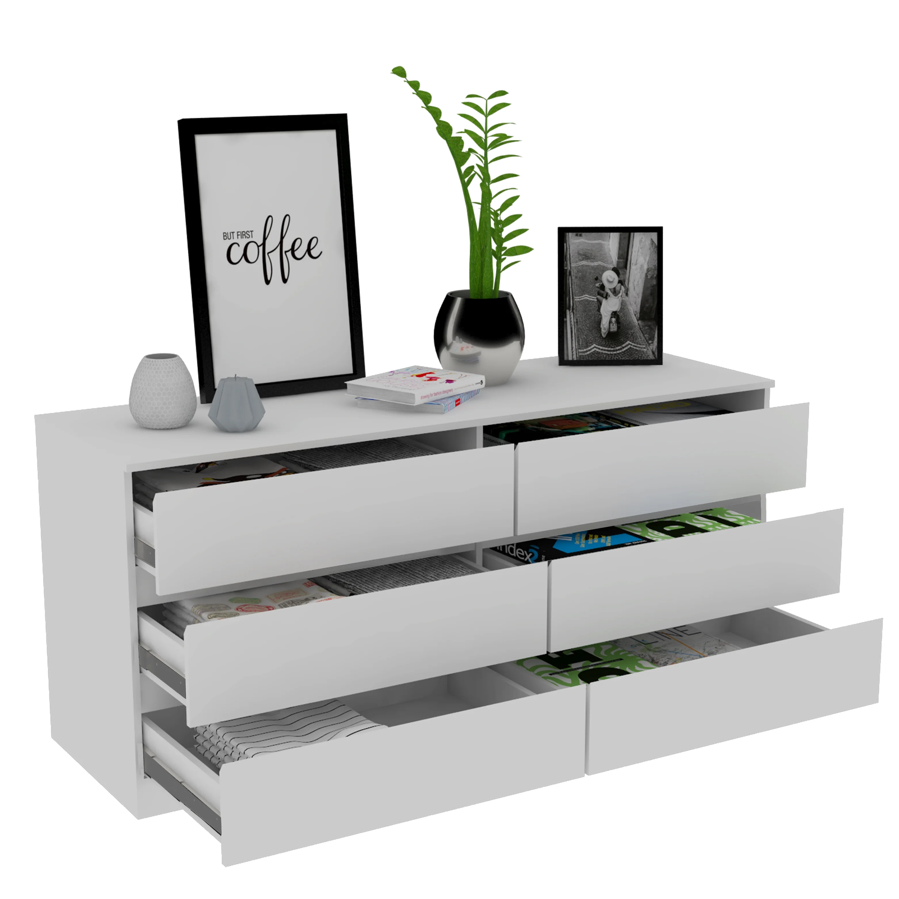 GIKPAL 6 Drawer Double Dresser Tronx, Bedroom, White