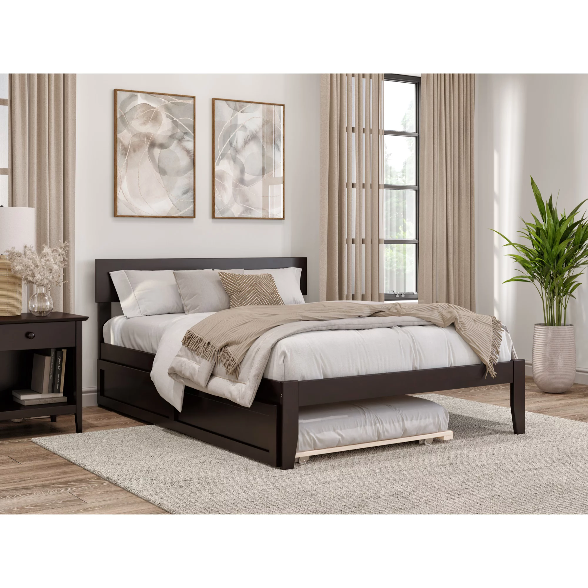 AFI Boston Modern Wood Full Bed with Twin Trundle in Espresso