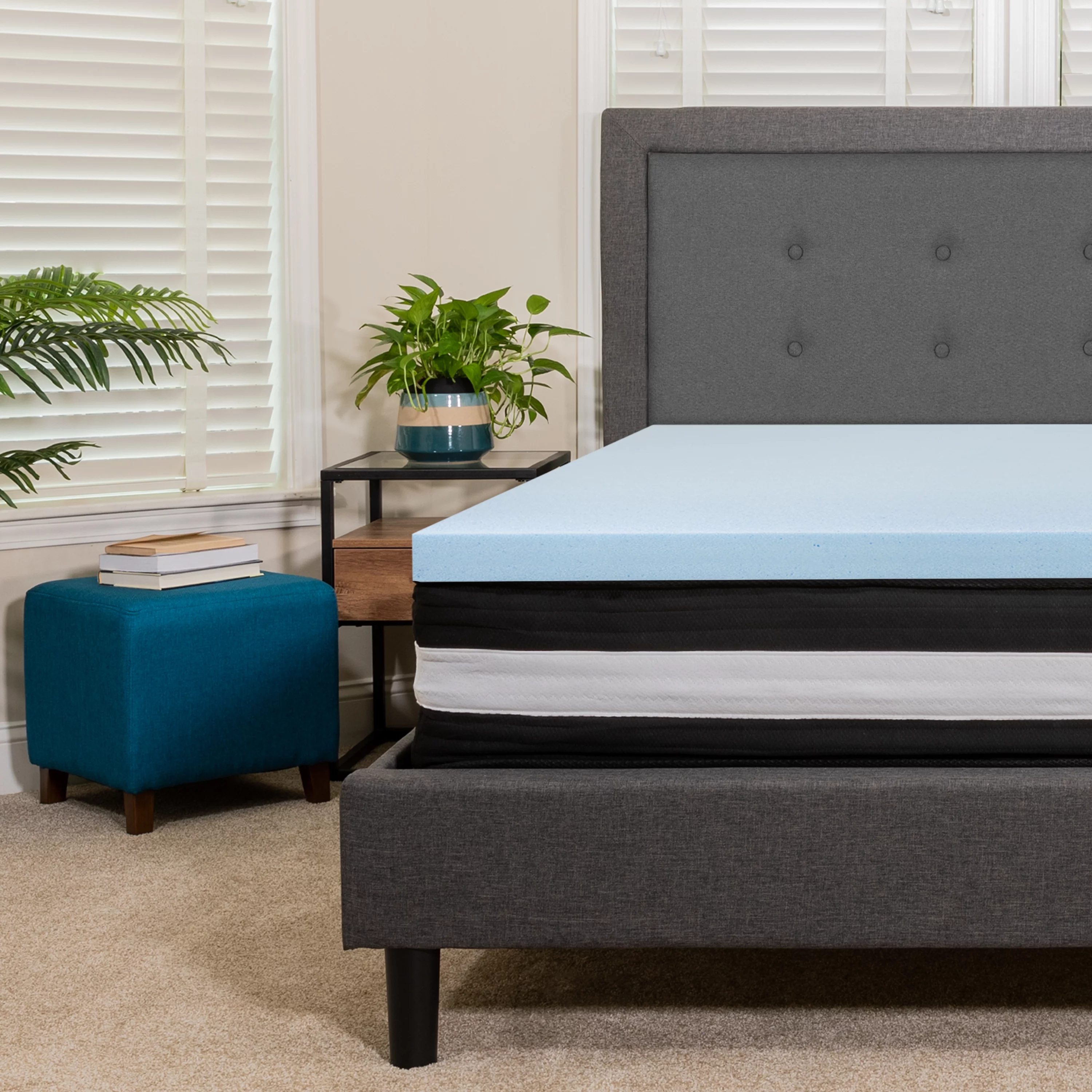 Flash Furniture Capri Comfortable Sleep Twin 12 Inch CertiPUR-US Certified Foam Pocket Spring Mattress & 2 inch Gel Memory Foam Topper Bundle