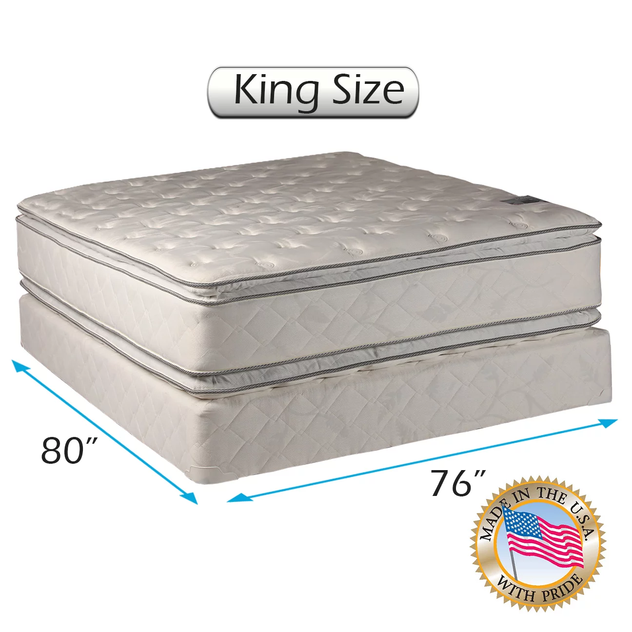 Dream Solutions Double-Sided Pillowtop Mattress and Box Spring Set (King) Sleep System with Enhanced Cushion Support- Fully Assembled, Great for your Back, Longlasting Comfort