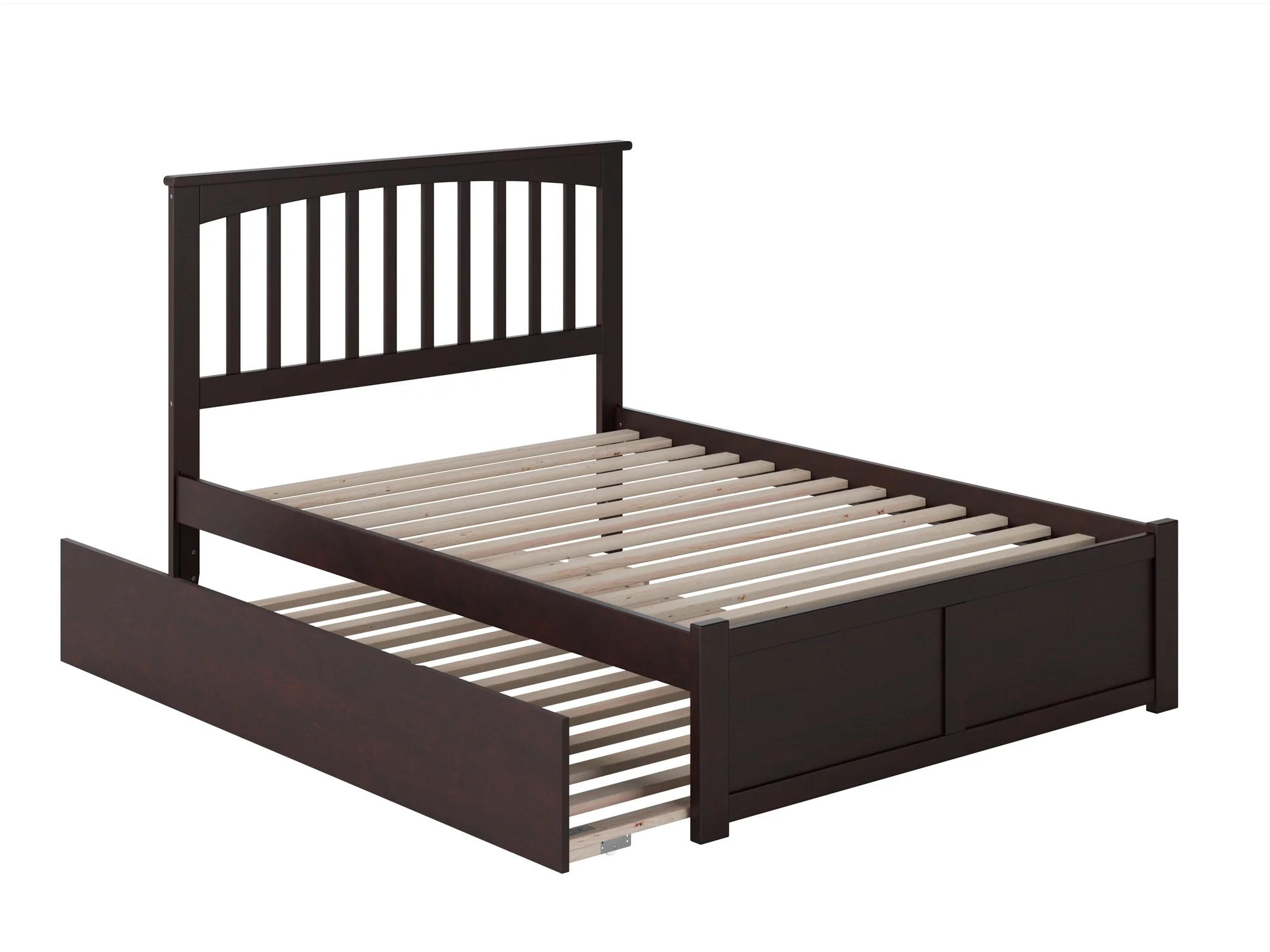 Mission Full Platform Bed with Flat Panel Foot Board and Full Size Urban Trundle Bed in Espresso