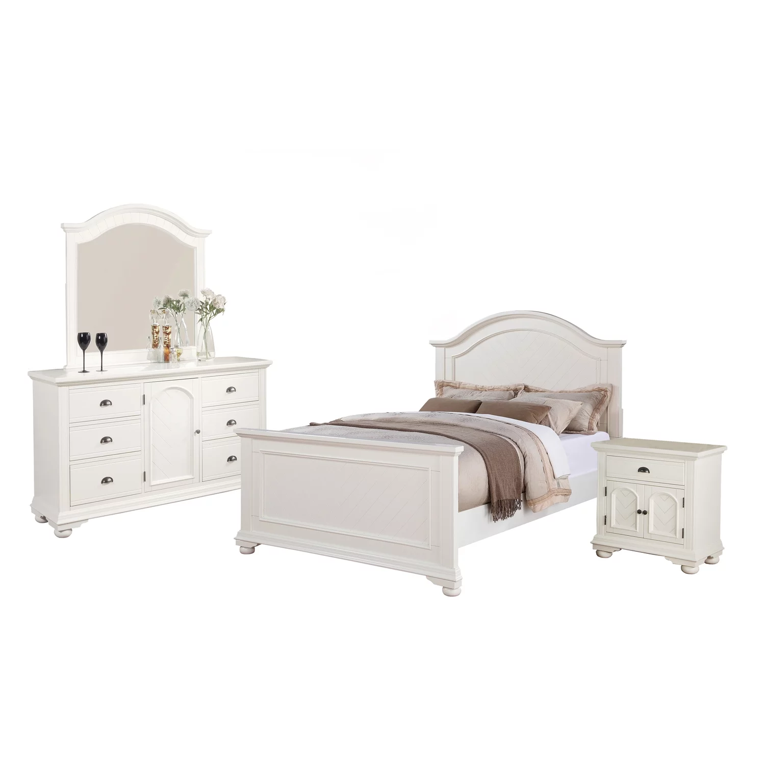 Picket House Furnishings Addison White Queen Panel 4PC Bedroom Set BP700QB4PC