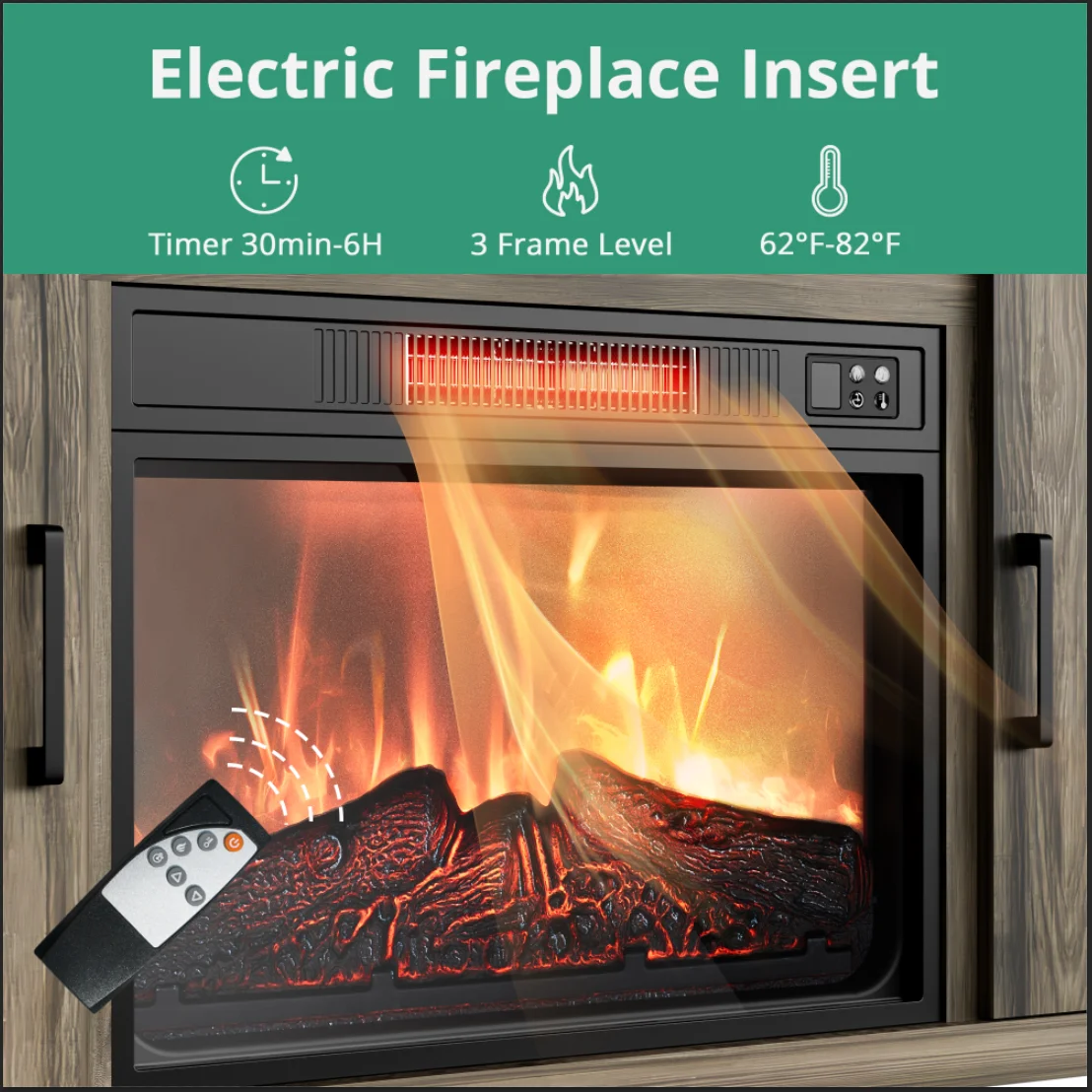 SunsGrove Fireplace TV Stand with Electric Fireplace Insert, Farmhouse Entertainment Center with Open Shelves and Cabinets, Wood TV Stand 60 inch for Living Room/Bedroom, Oak Grey