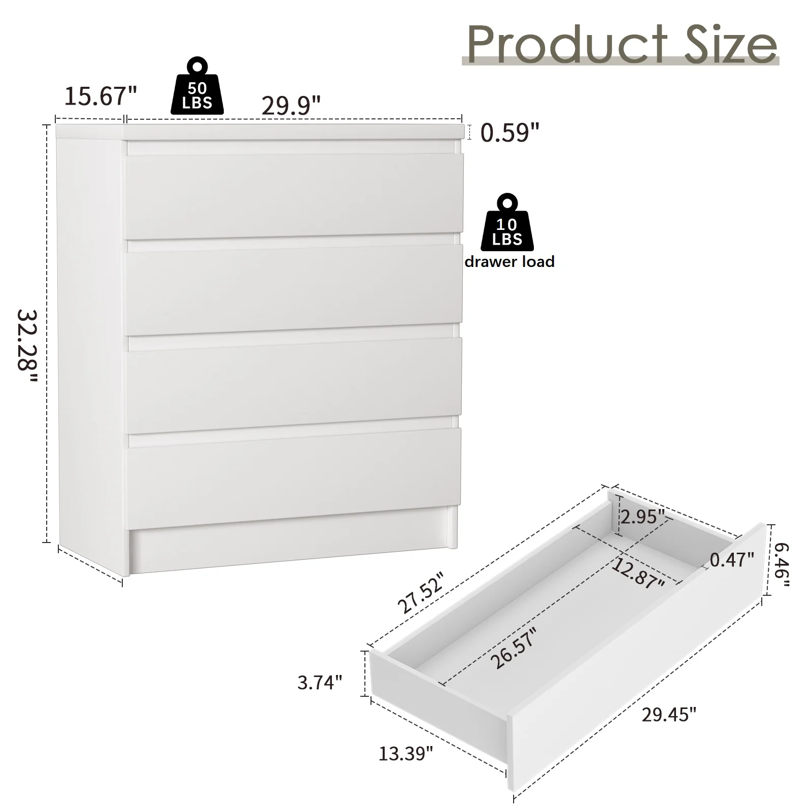 Nathaniel Home Chest of Drawers for Bedroom, Classic Storage Chest Cabinet with Handles, Home 4-Drawer Dresser for Closet, Furniture Organizer for Clothes Cosmetics White