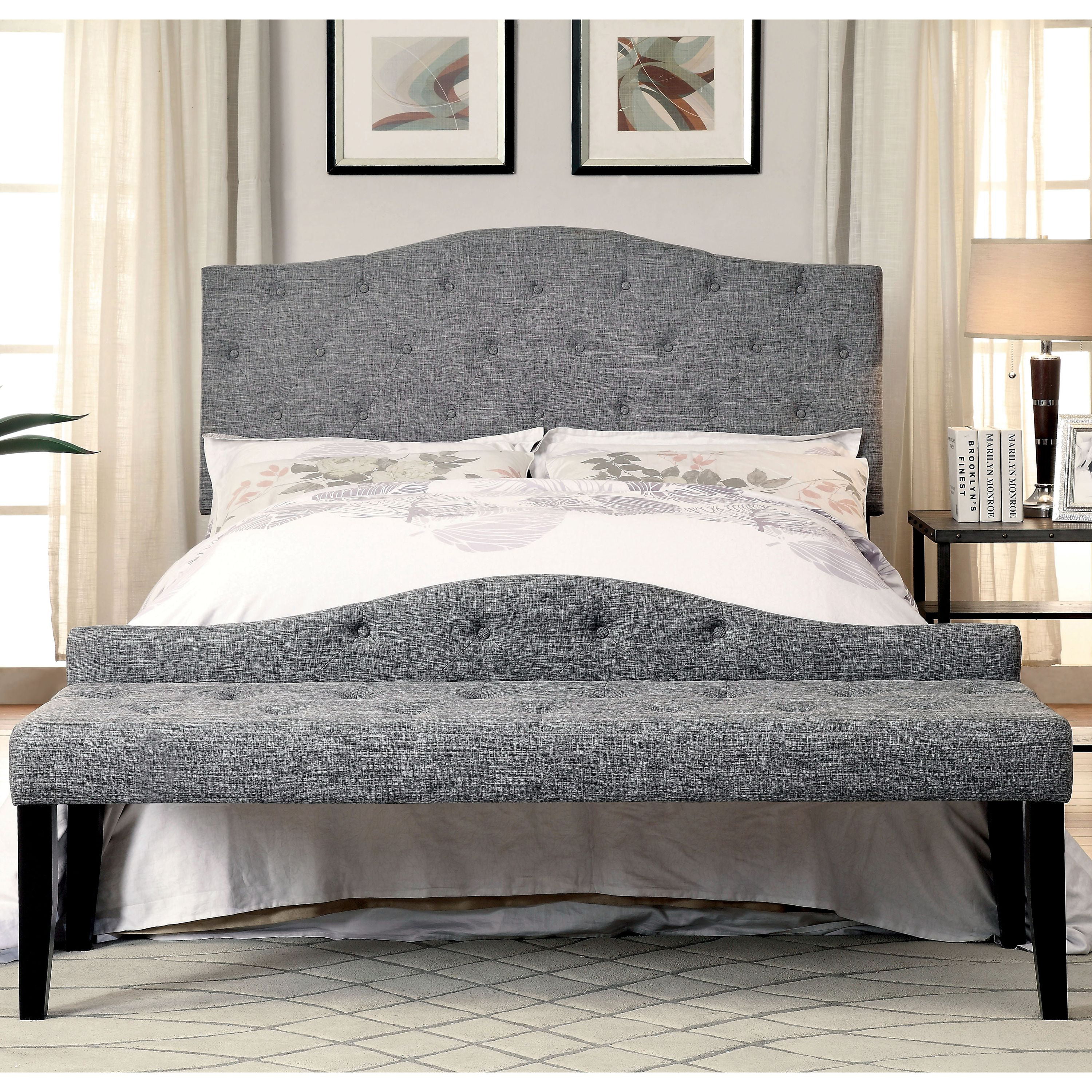 Furniture of America Bancroft Tufted Fabric Headboard, Full/Queen, Gray