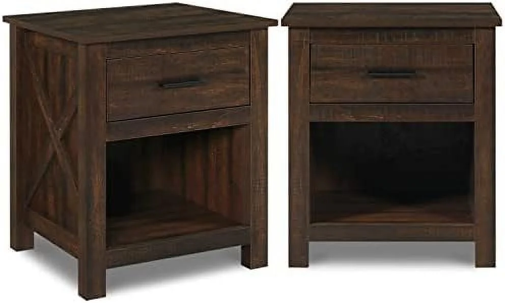 YZboomLife Nightstands for Bedroom - Set of 2 Night Stands Wooden Bedroom Bedside Table Tall Night Stand with 1-Drawer & Open Cabinet Farmhouse Bedroom Set Gray