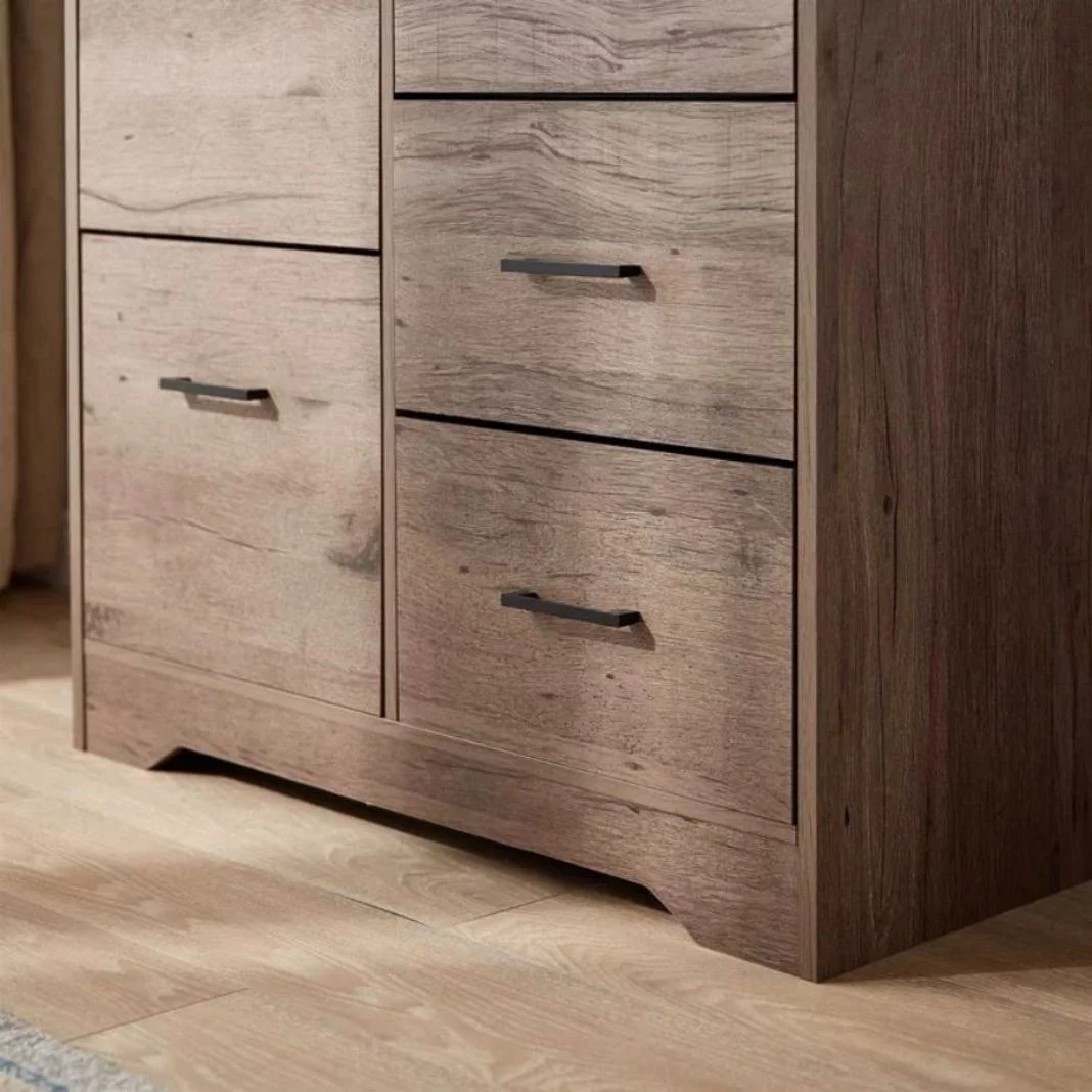 FRAPOW 5 Drawers Dresser for Bedroom, Horizontal Dresser, Traditional Chest of Drawers, Closet Storage Dresser, Natural Brown Finish