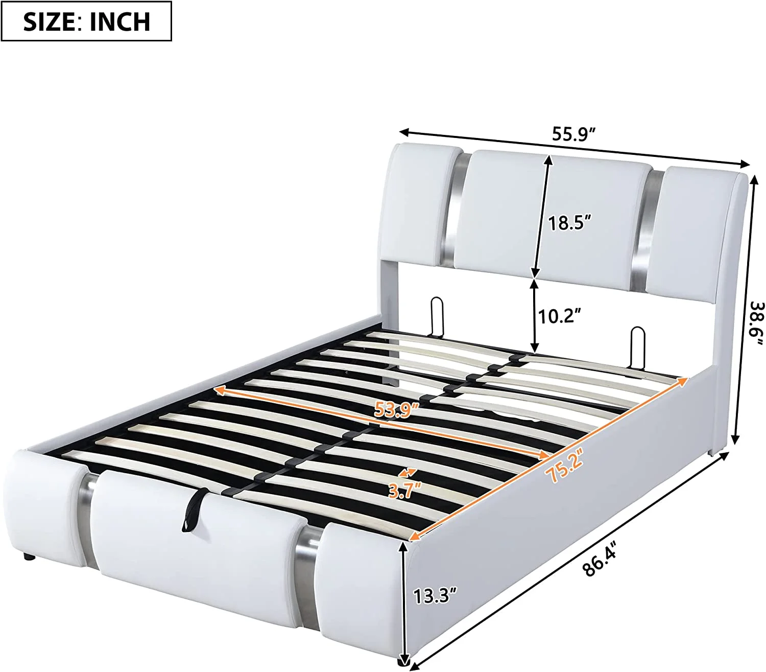 Full Size Upholstered Faux Leather Platform Bed Frame with Hydraulic Storage System, Wood Platform Bed and Headboard - No Box Spring Needed