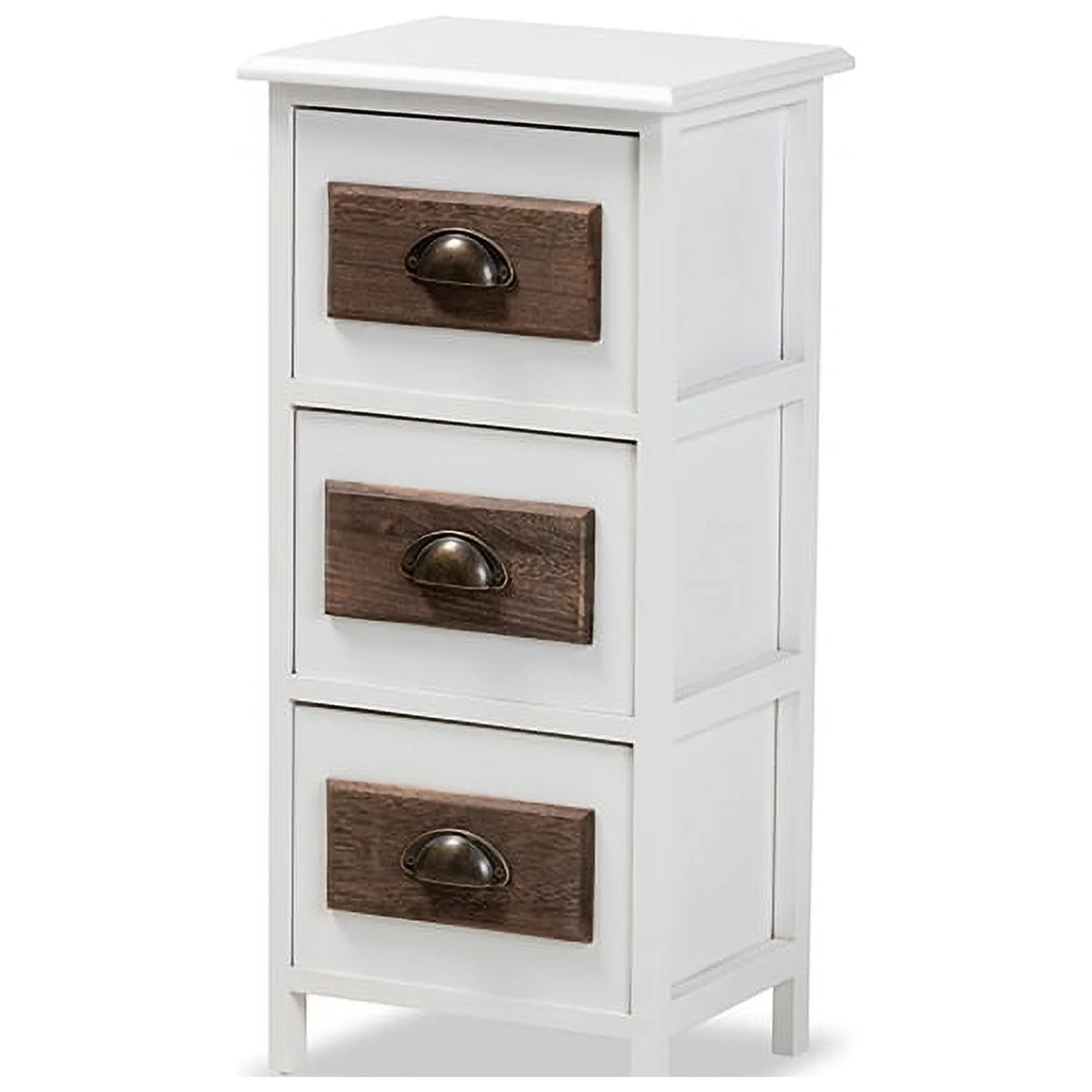 Baxton Studio Fanning Modern and Contemporary Two-Tone White and Walnut Brown Finished Wood 3-Drawer Storage Unit