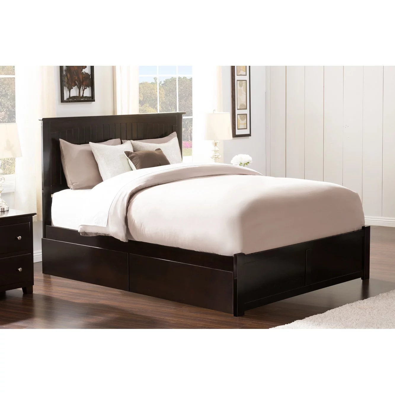 AFI Nantucket King Platform Bed with Footboard and 2 Drawers in Espresso