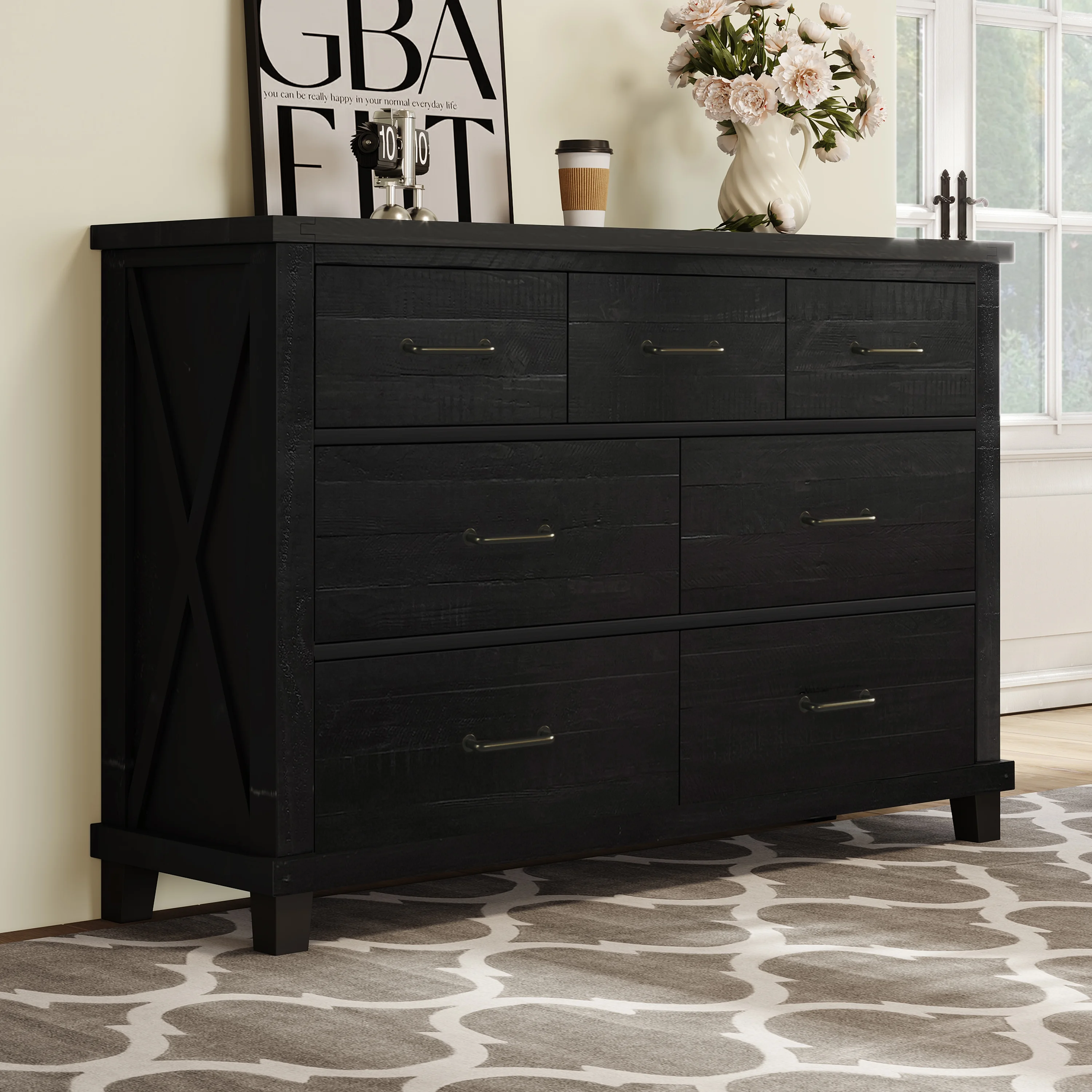 MAICOSY Rustic Farmhouse Style Solid Pine Wood Seven-Drawer Dresser