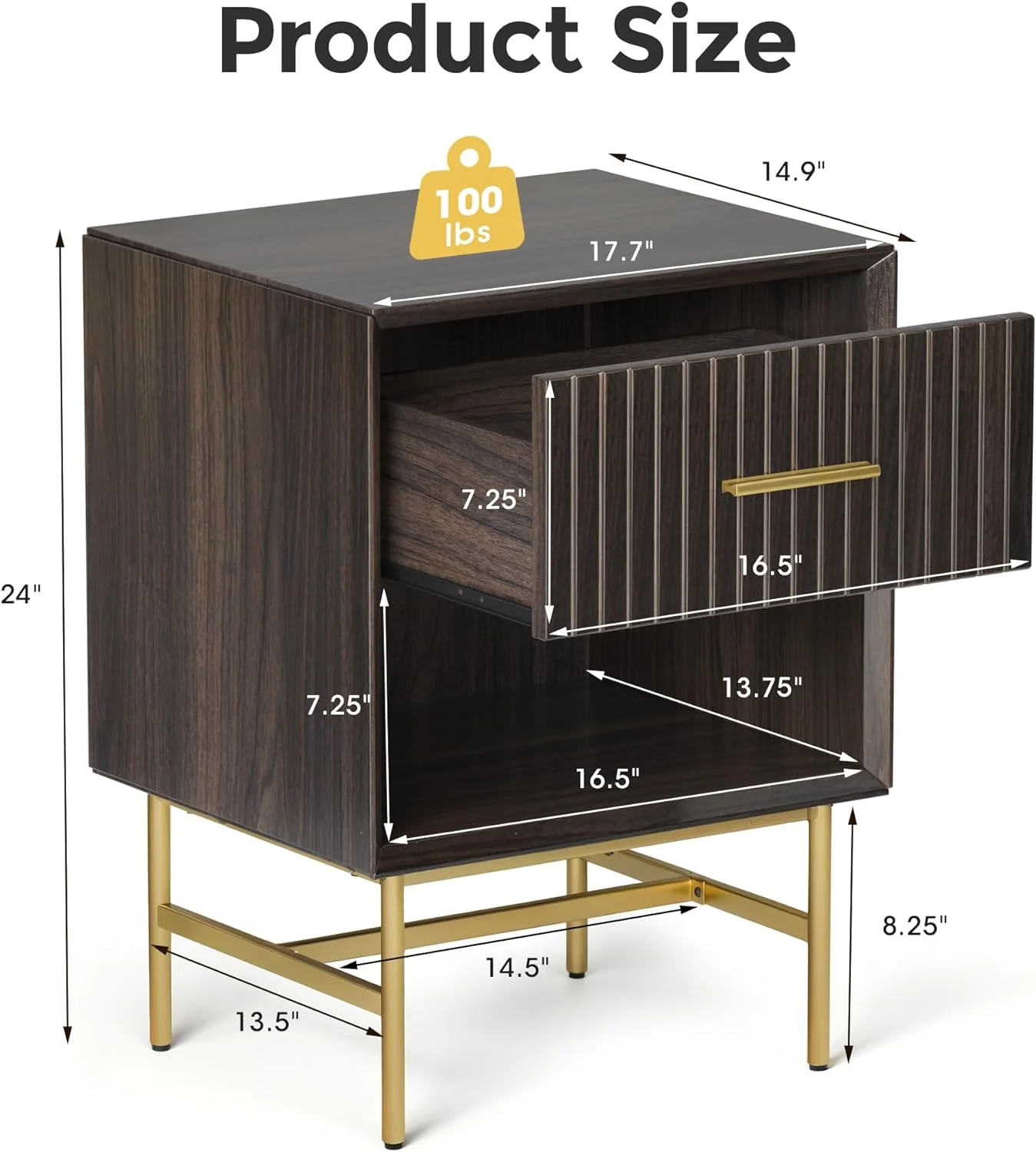 CozyHom Farmhouse Nightstand with Drawers, 2-Tier Side Table, Wood End Table with Adjustable Feet and Stable Metal Leg, Modern Night Stand Cabinet, Brown
