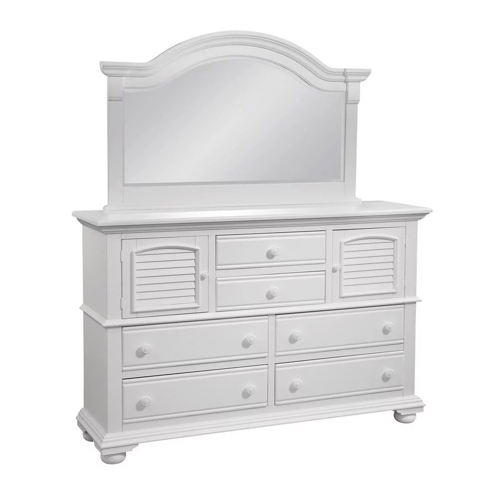 American Woodcrafters Cottage Traditions High Dresser and Landscape Mirror Combo