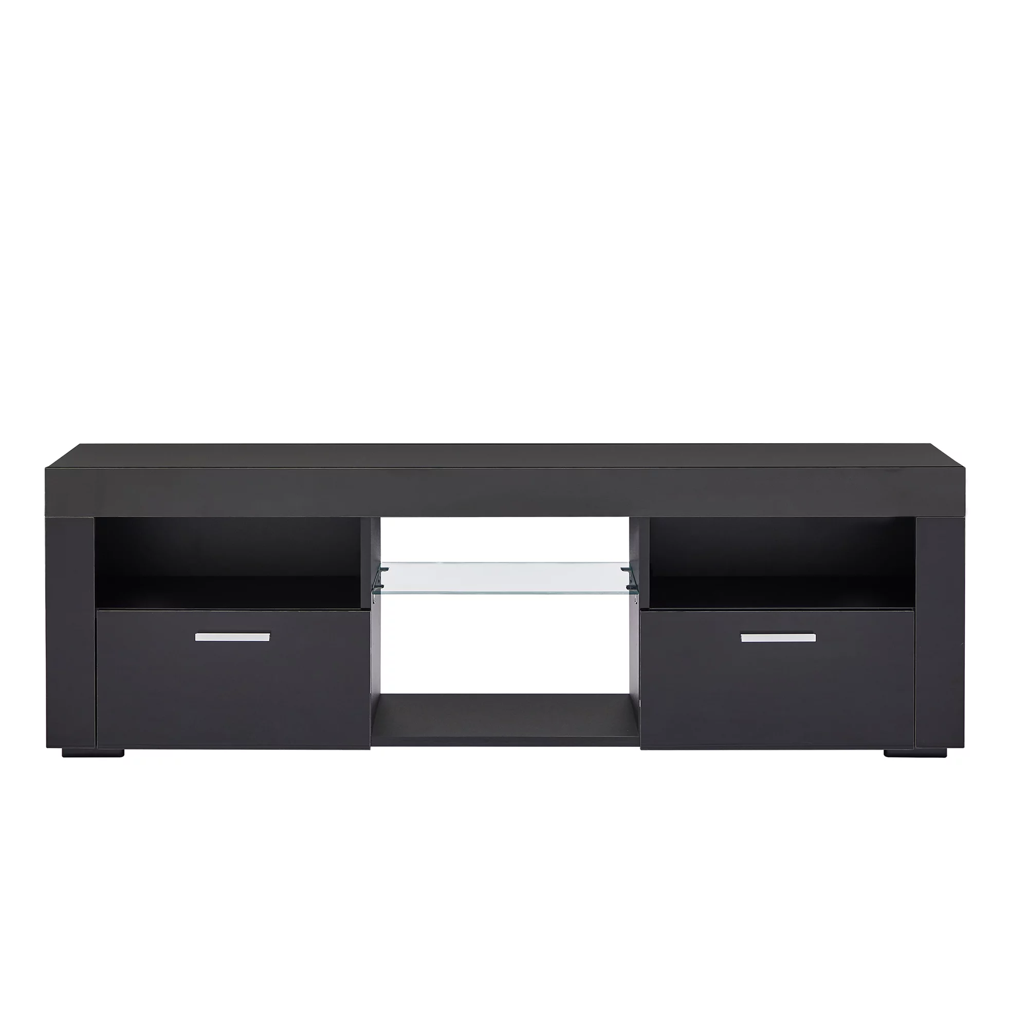 Bellemave Wood TV Stand with LED Lights for 55 Inch, High Glossy TV Table with Storage, TV Console with 2 Cabinets and Shelves, TV Cabinet for Living Room (Black)