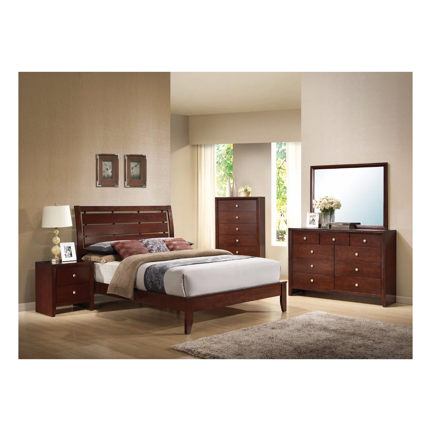 BenJara Ilana Queen Bed, Brown Cherry