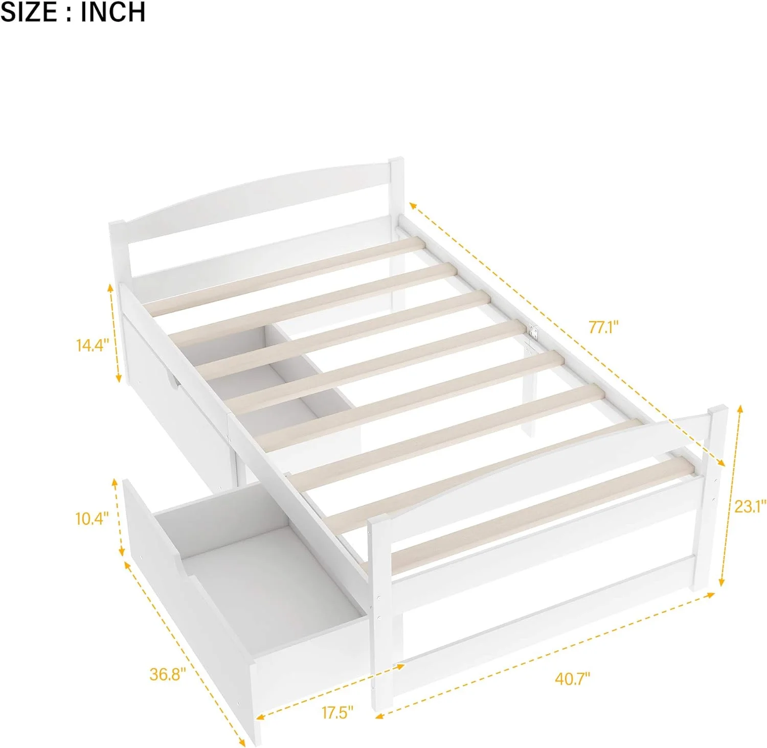 Size Daybed, Platform Bed With Drawers, Wood Bed Frame, Daybed Captains Bed For Bedroom, White