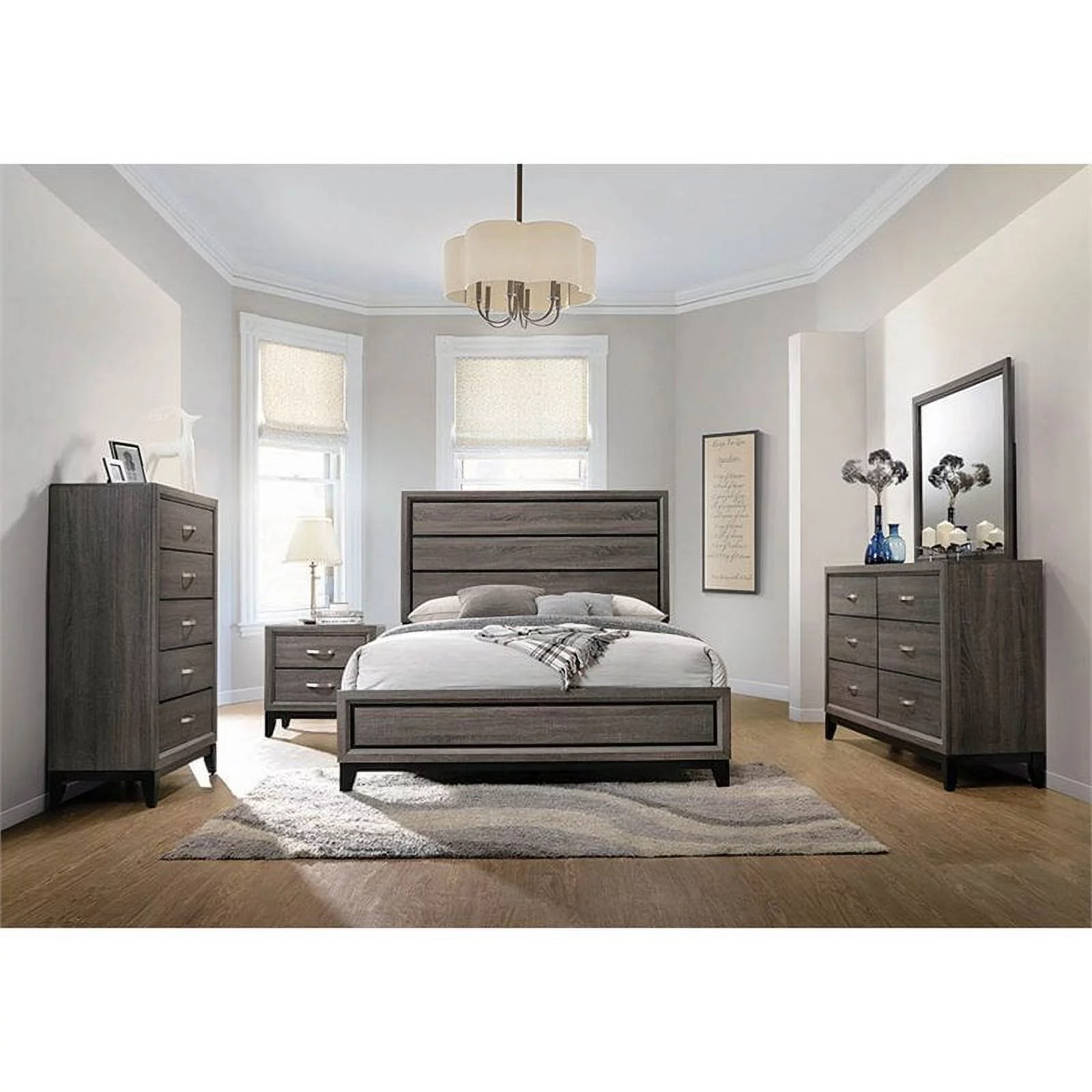 Stonecroft Furniture Sunset Avenue 5 Piece Queen Bedroom Set in Gray Oak