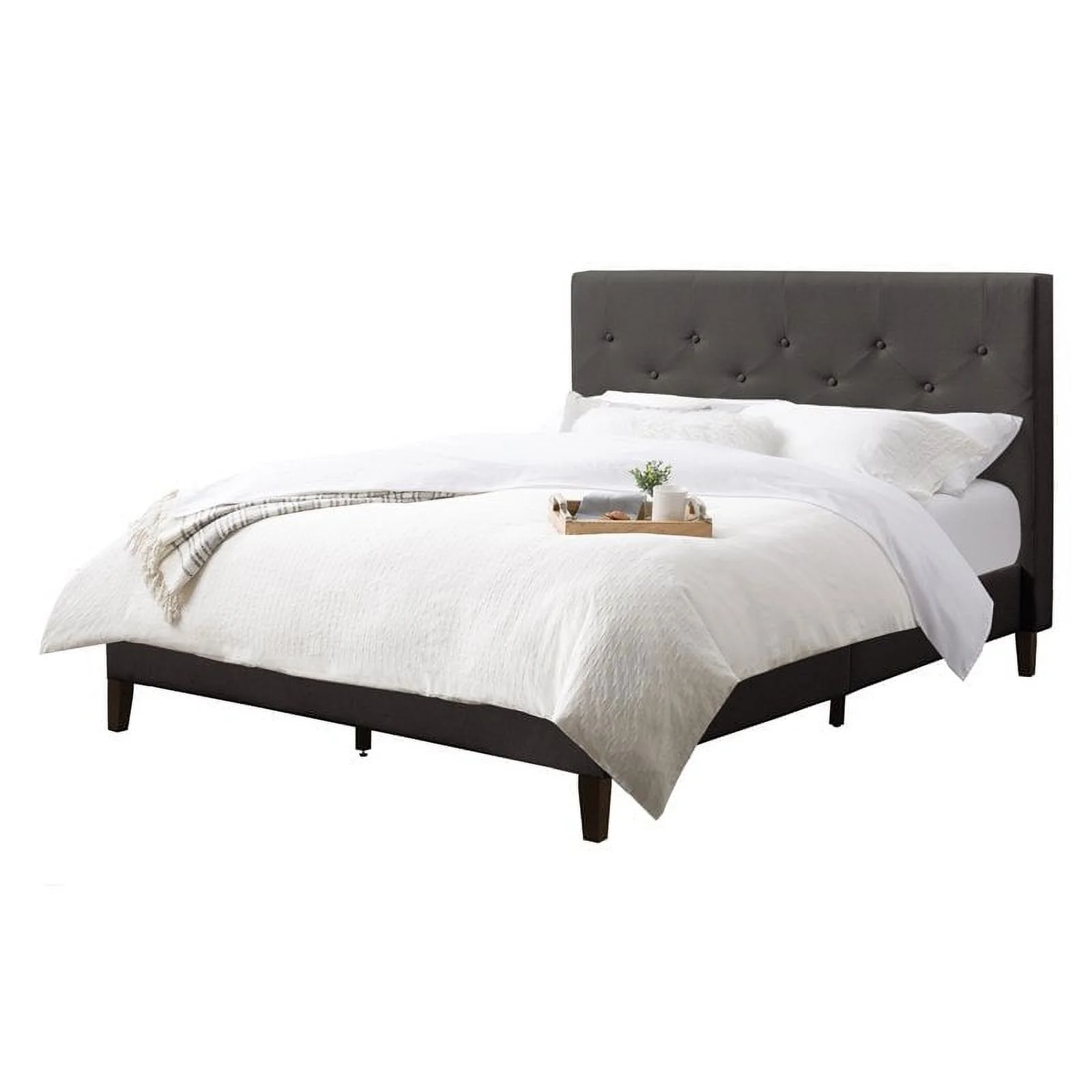 Atlin Designs Button-Tufted Headboard Fabric Full/Double Bed Frame in Dark Gray