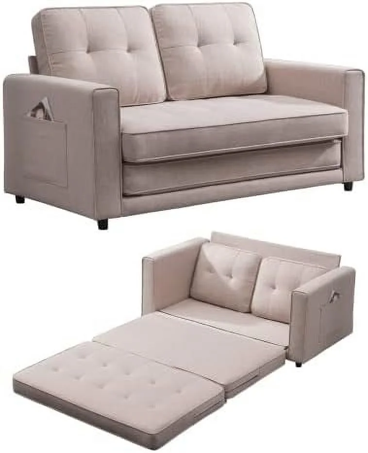 RUNFAYBIU 2 in 1 Folding Sofa Bed with Two  Pockets  Linen Convertible Foldable Couch Bed  Loveseat Sleeper Sofa  Sofa Bed Couch  Couches for Living Room  Apartment-Light Grey