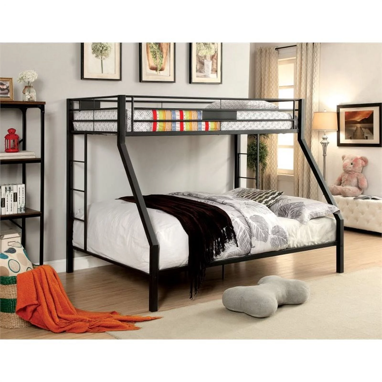 Furniture of America Rivell Metal Twin over Queen Bunk Bed in Black