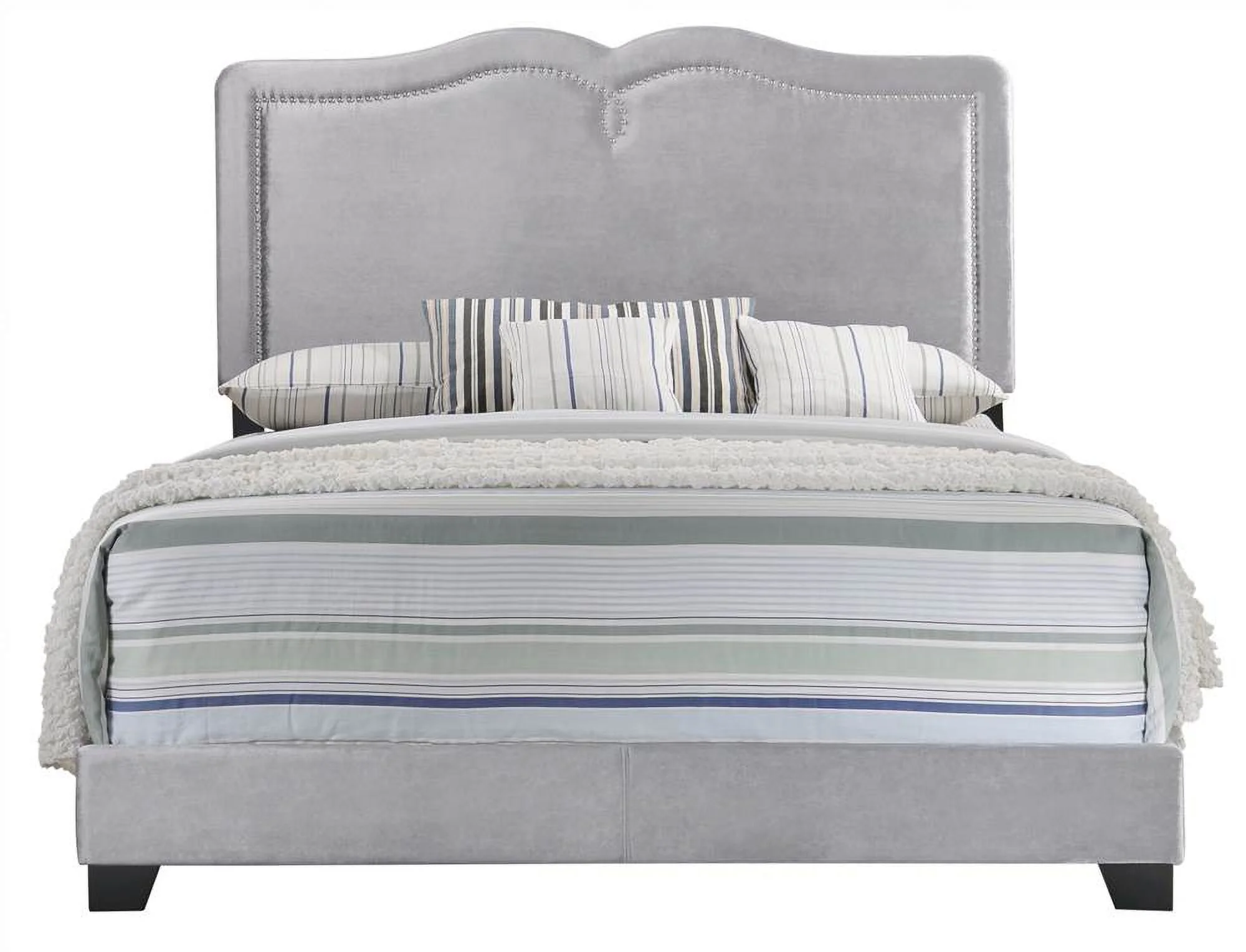 Acme Reuben Queen Wooden Frame Panel Bed in Gray Velvet